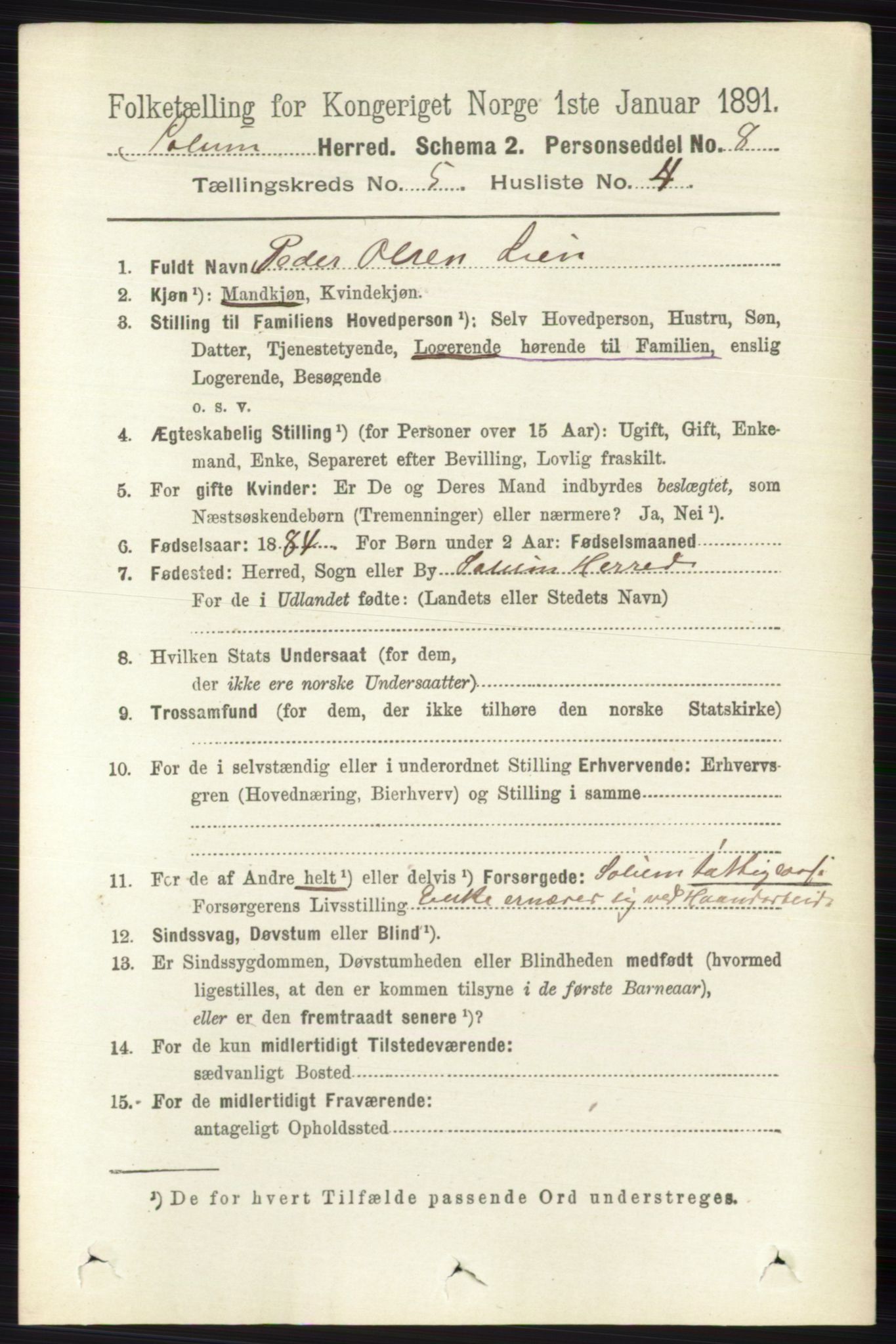 RA, 1891 census for 0818 Solum, 1891, p. 859