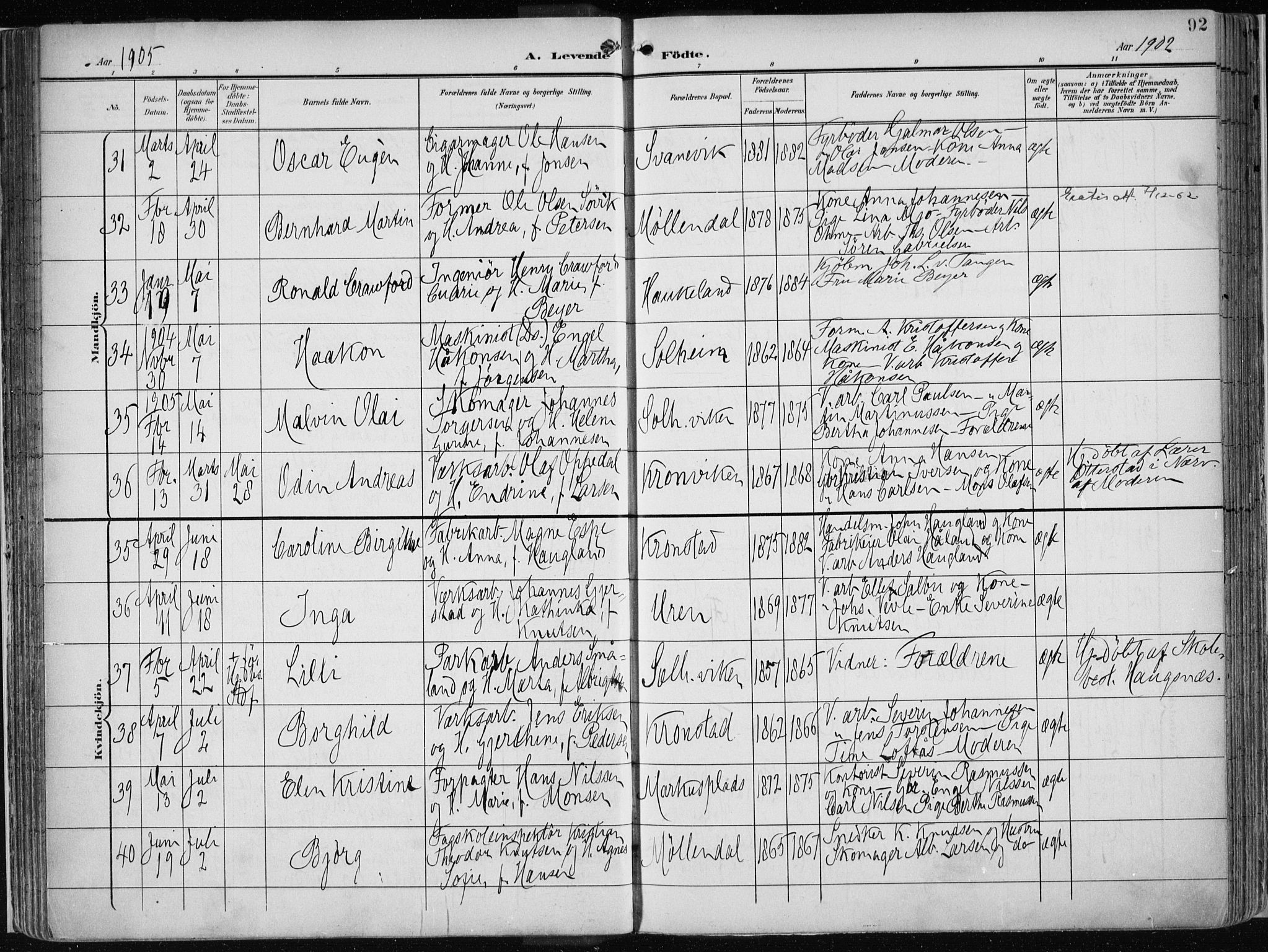 Årstad Sokneprestembete, AV/SAB-A-79301/H/Haa/L0002: Parish register (official) no. A 2, 1899-1914, p. 92