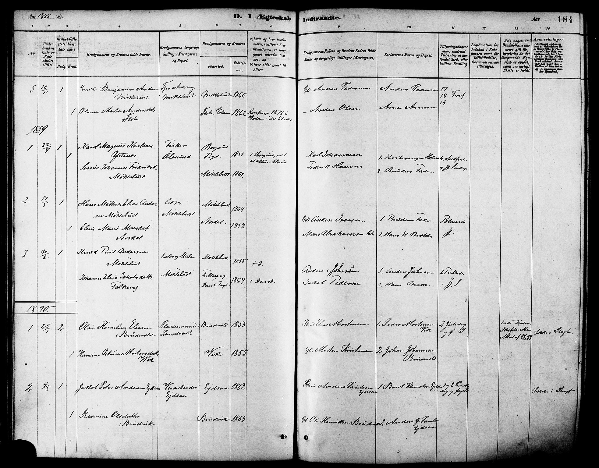 Ministerialprotokoller, klokkerbøker og fødselsregistre - Møre og Romsdal, AV/SAT-A-1454/502/L0027: Parish register (copy) no. 502C01, 1878-1908, p. 184