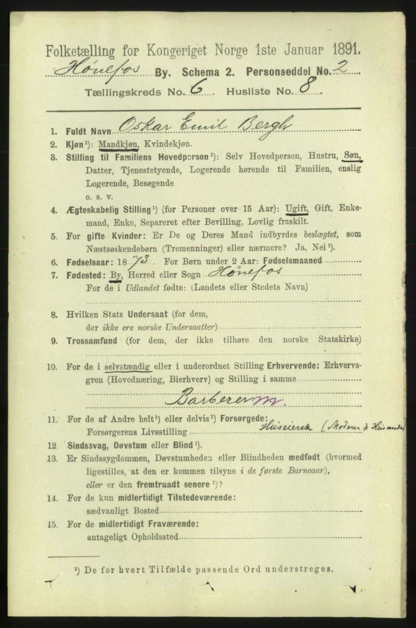 RA, 1891 census for 0601 Hønefoss, 1891, p. 1151