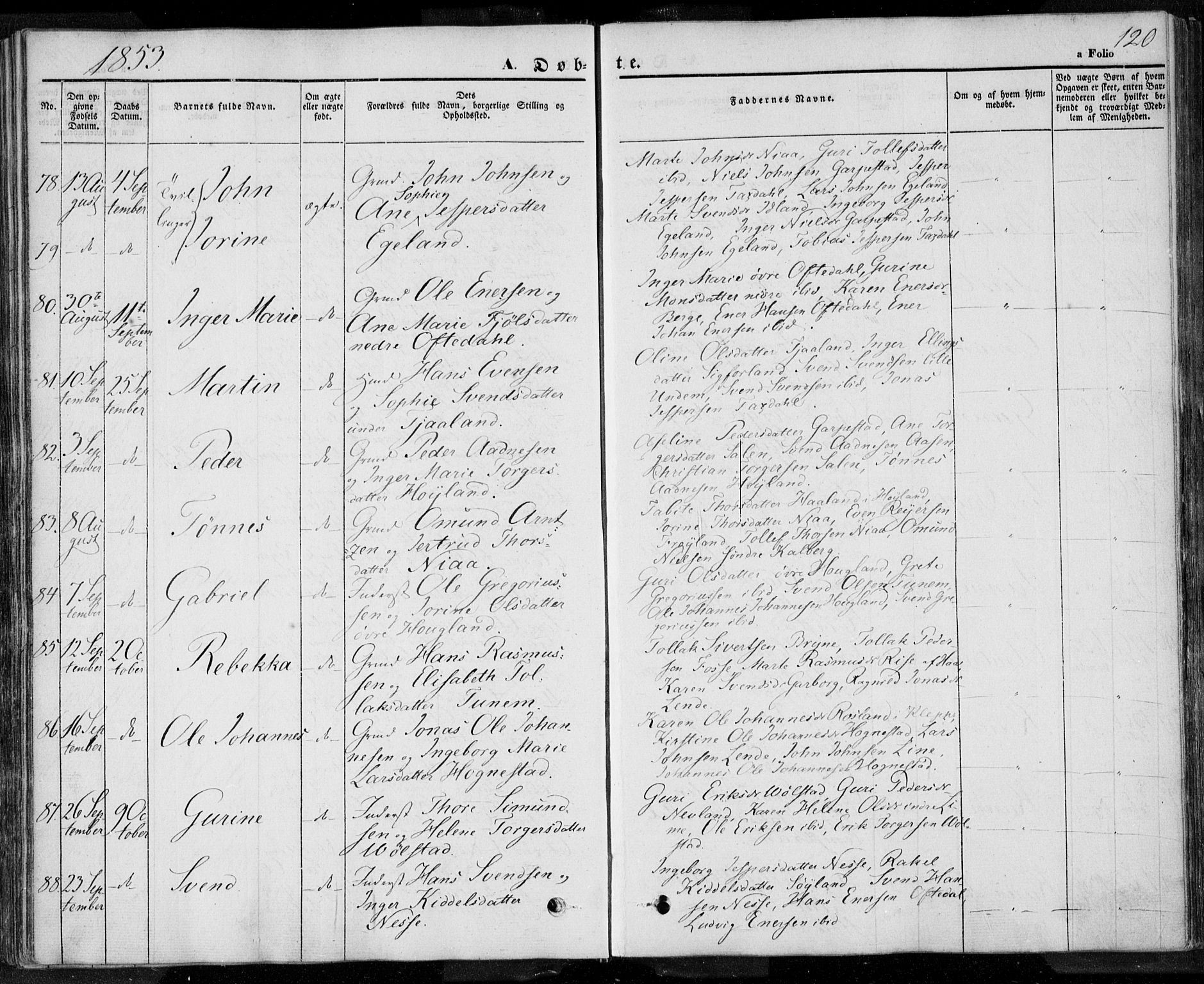 Lye sokneprestkontor, AV/SAST-A-101794/001/30BA/L0005: Parish register (official) no. A 5.1, 1842-1855, p. 120