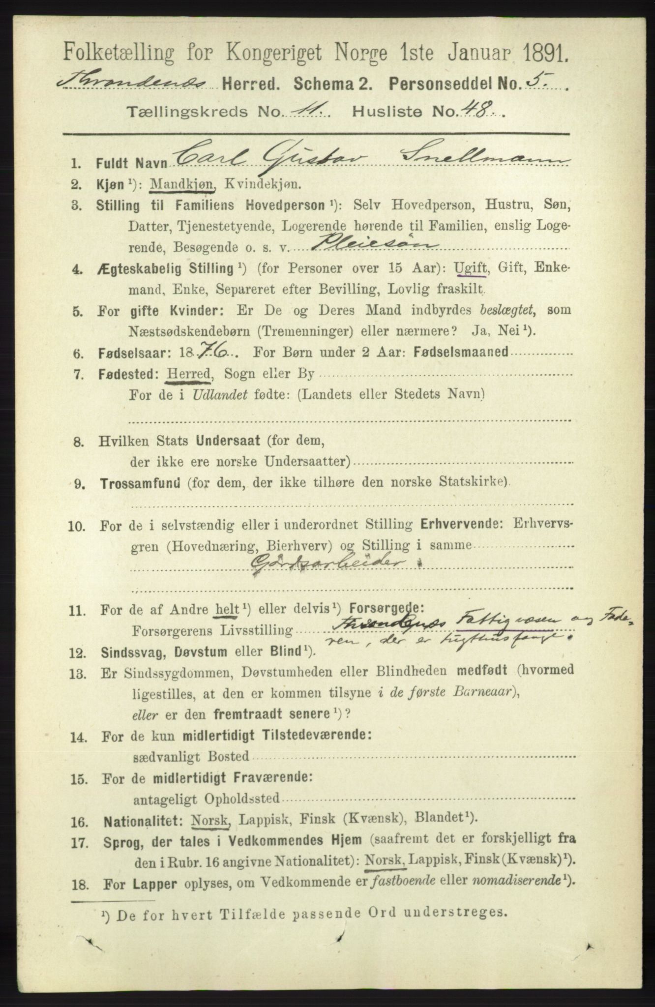 RA, 1891 census for 1914 Trondenes, 1891, p. 8348