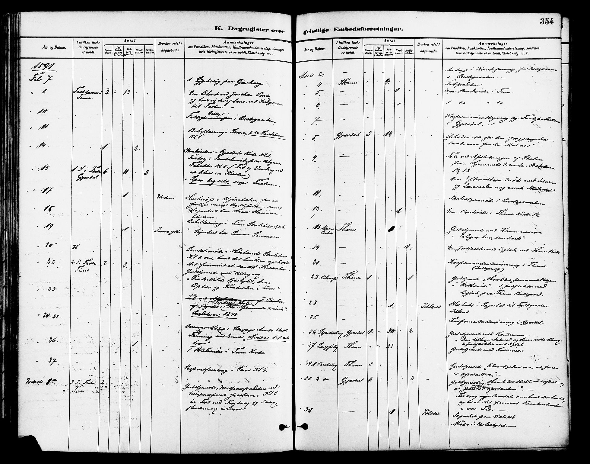 Lye sokneprestkontor, AV/SAST-A-101794/001/30BA/L0009: Parish register (official) no. A 8, 1881-1892, p. 354