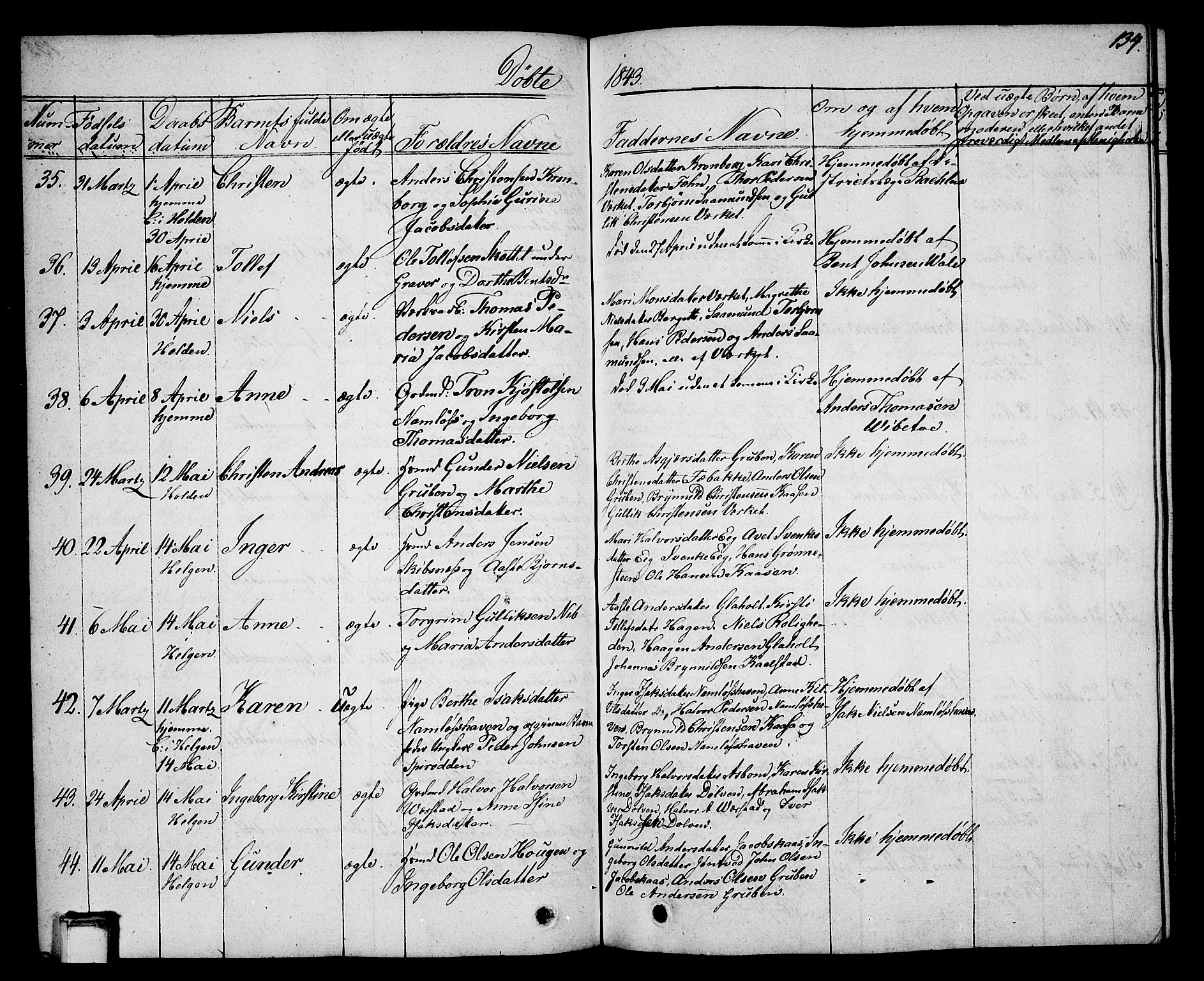 Holla kirkebøker, AV/SAKO-A-272/G/Ga/L0002: Parish register (copy) no. I 2, 1830-1848, p. 134