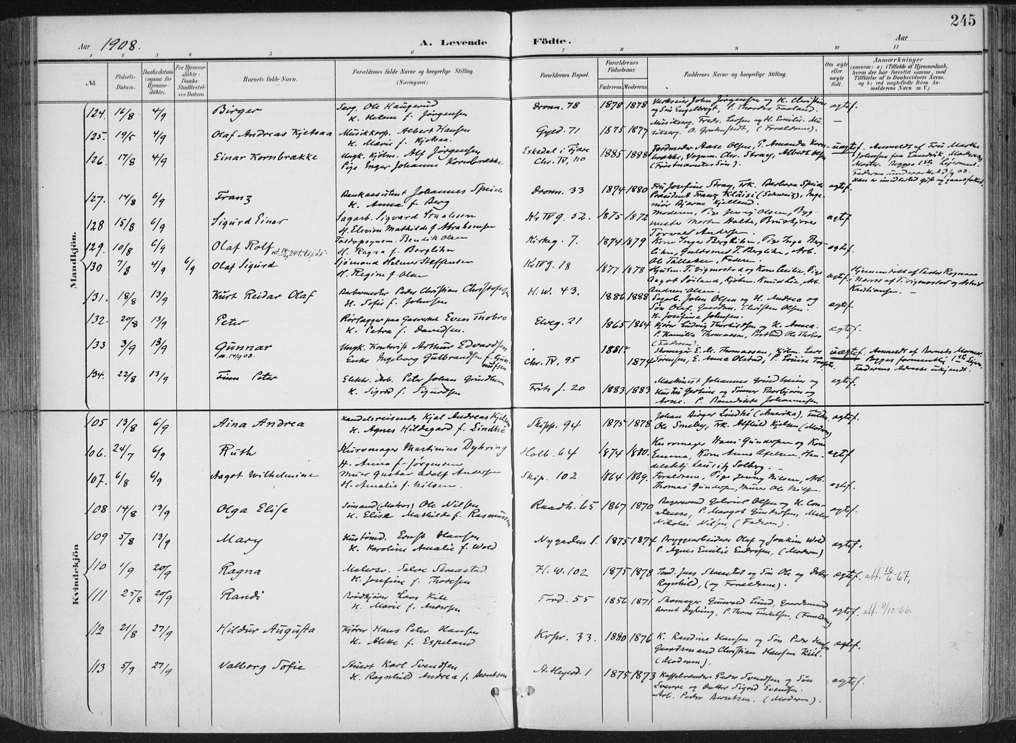 Kristiansand domprosti, SAK/1112-0006/F/Fa/L0021: Parish register (official) no. A 20, 1898-1908, p. 245