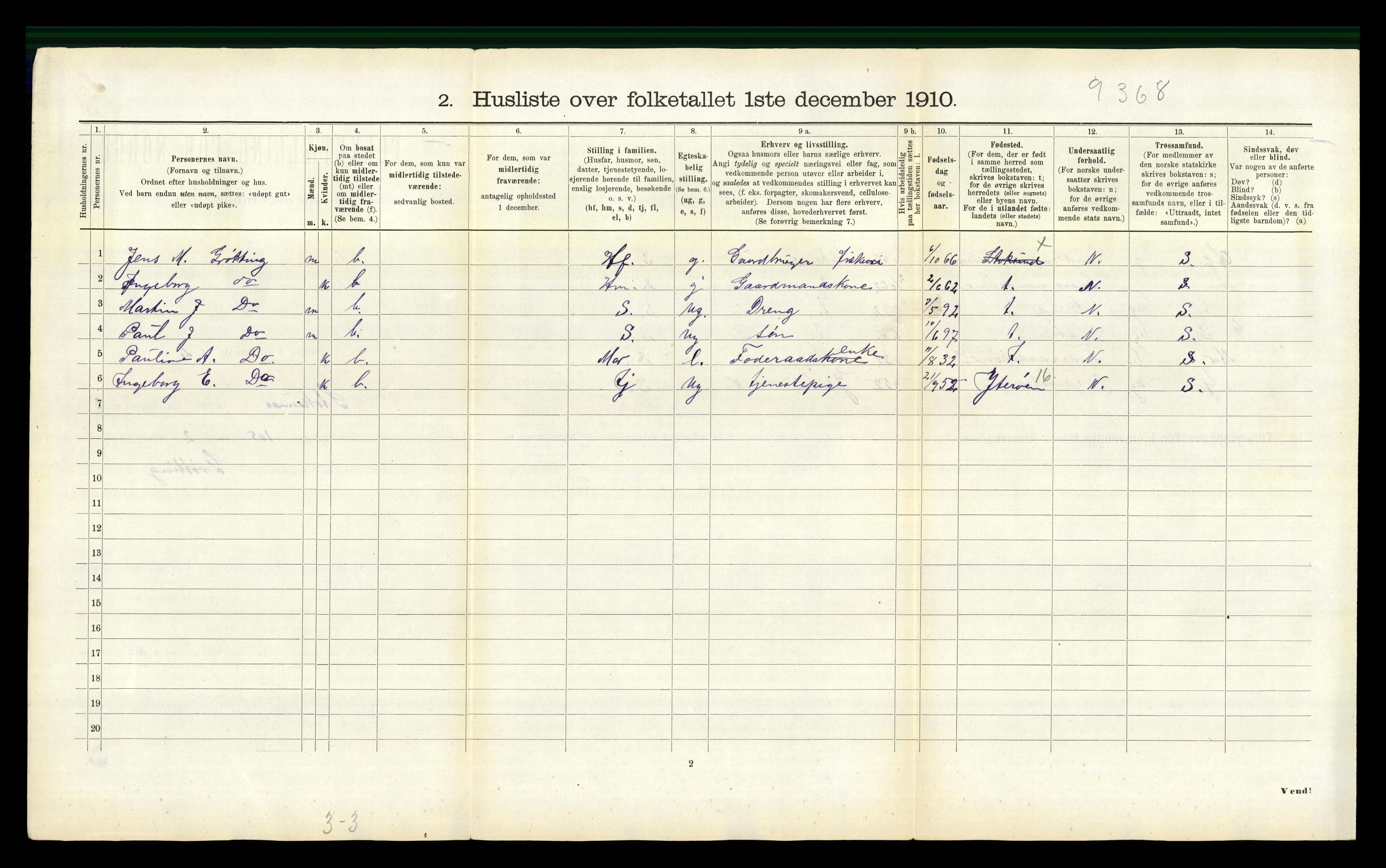 RA, 1910 census for Stoksund, 1910, p. 389