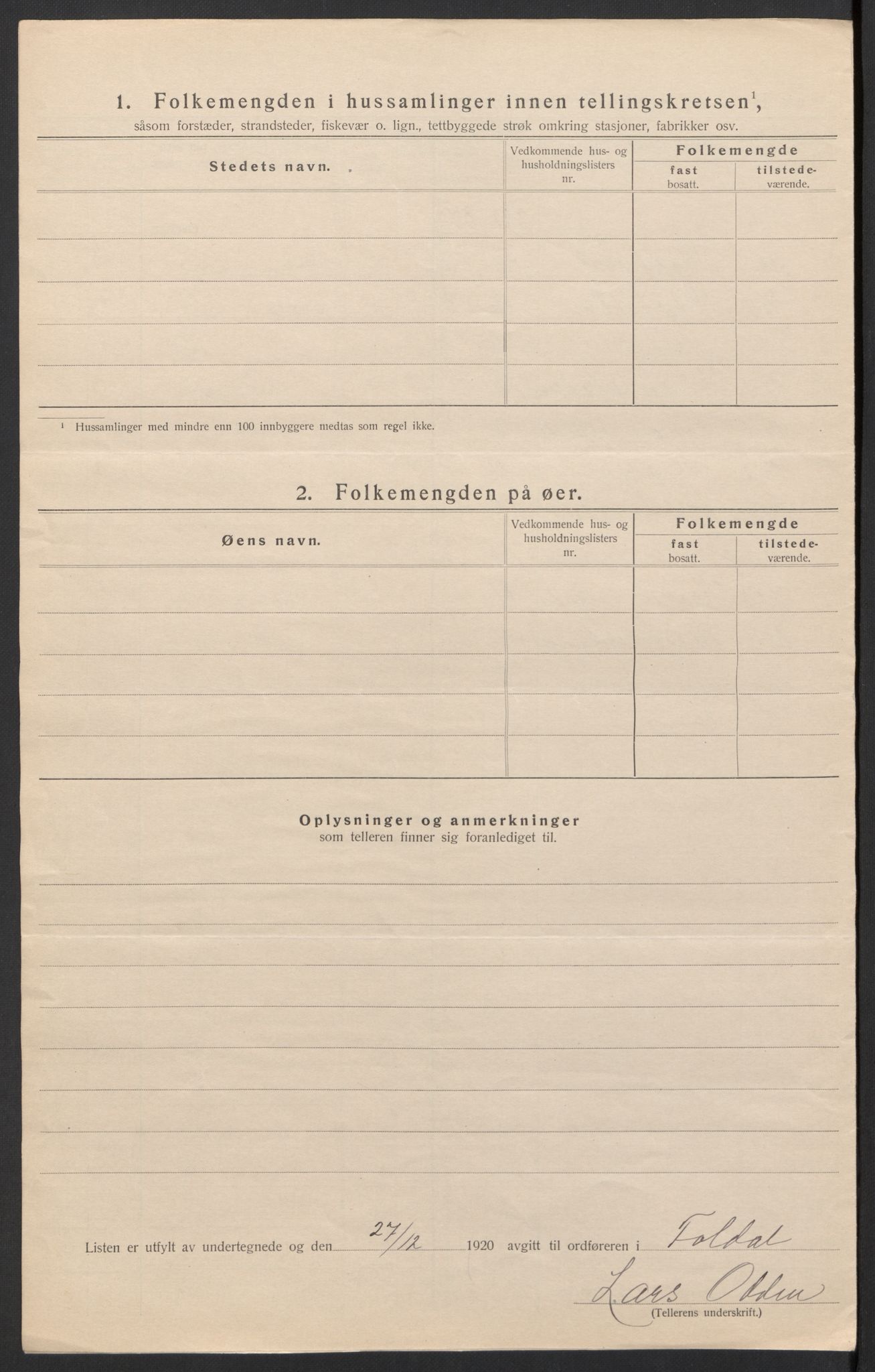 SAH, 1920 census for Folldal, 1920, p. 17