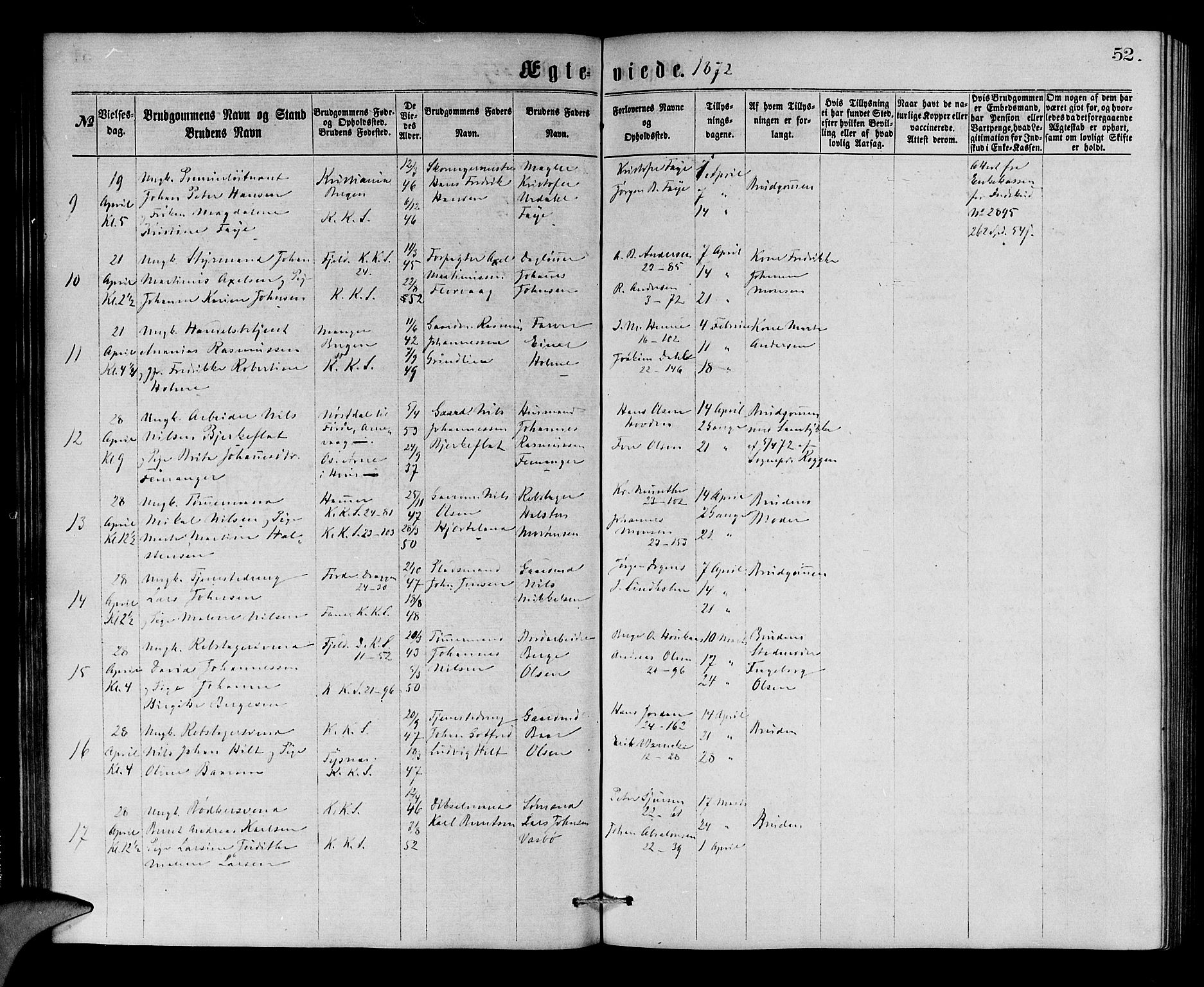 Korskirken sokneprestembete, AV/SAB-A-76101/H/Hab: Parish register (copy) no. D 2, 1867-1886, p. 52