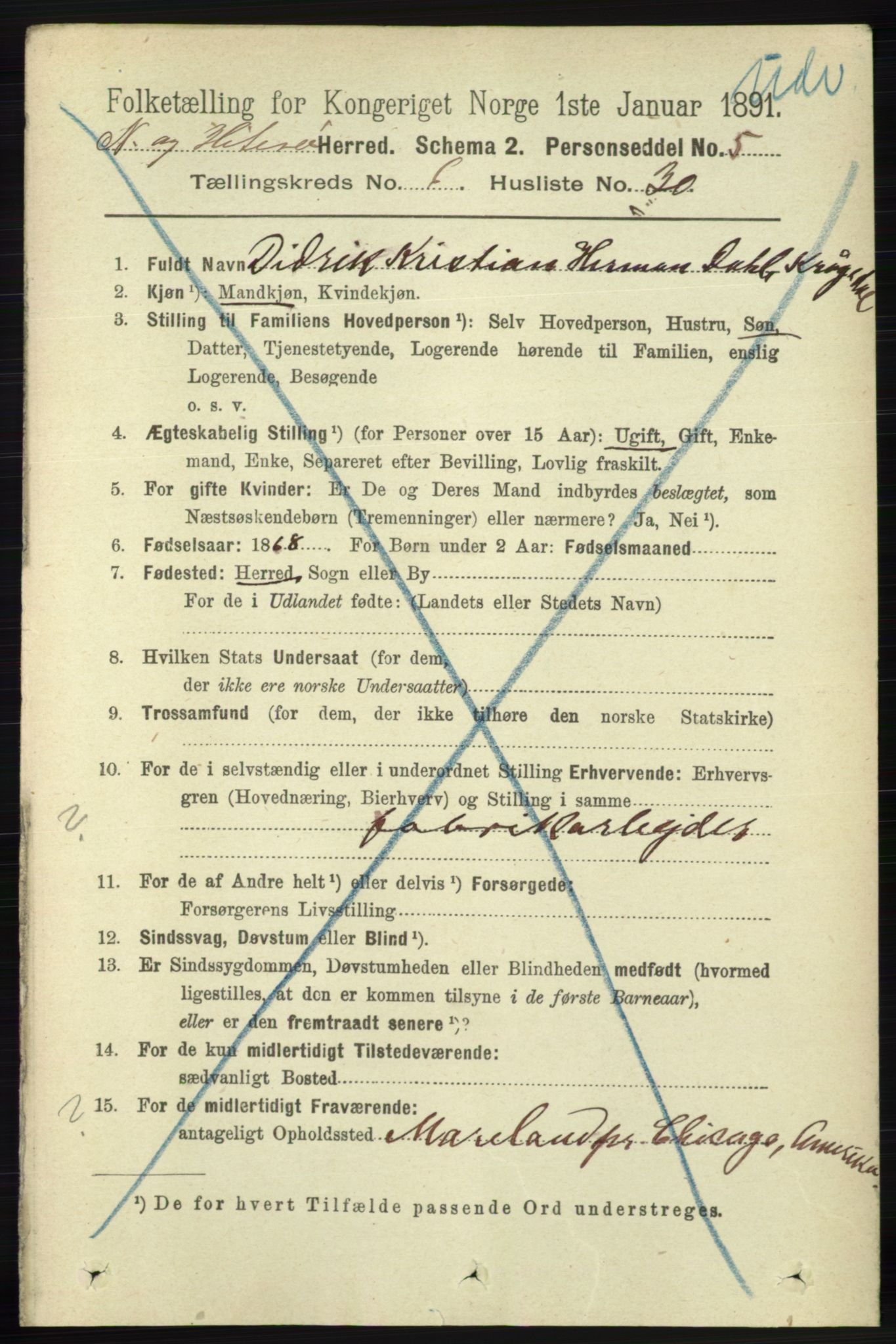RA, 1891 census for 1043 Hidra og Nes, 1891, p. 2423