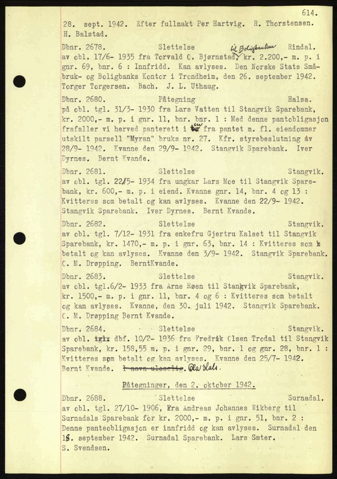 Nordmøre sorenskriveri, AV/SAT-A-4132/1/2/2Ca: Mortgage book no. C81, 1940-1945, Diary no: : 2678/1942