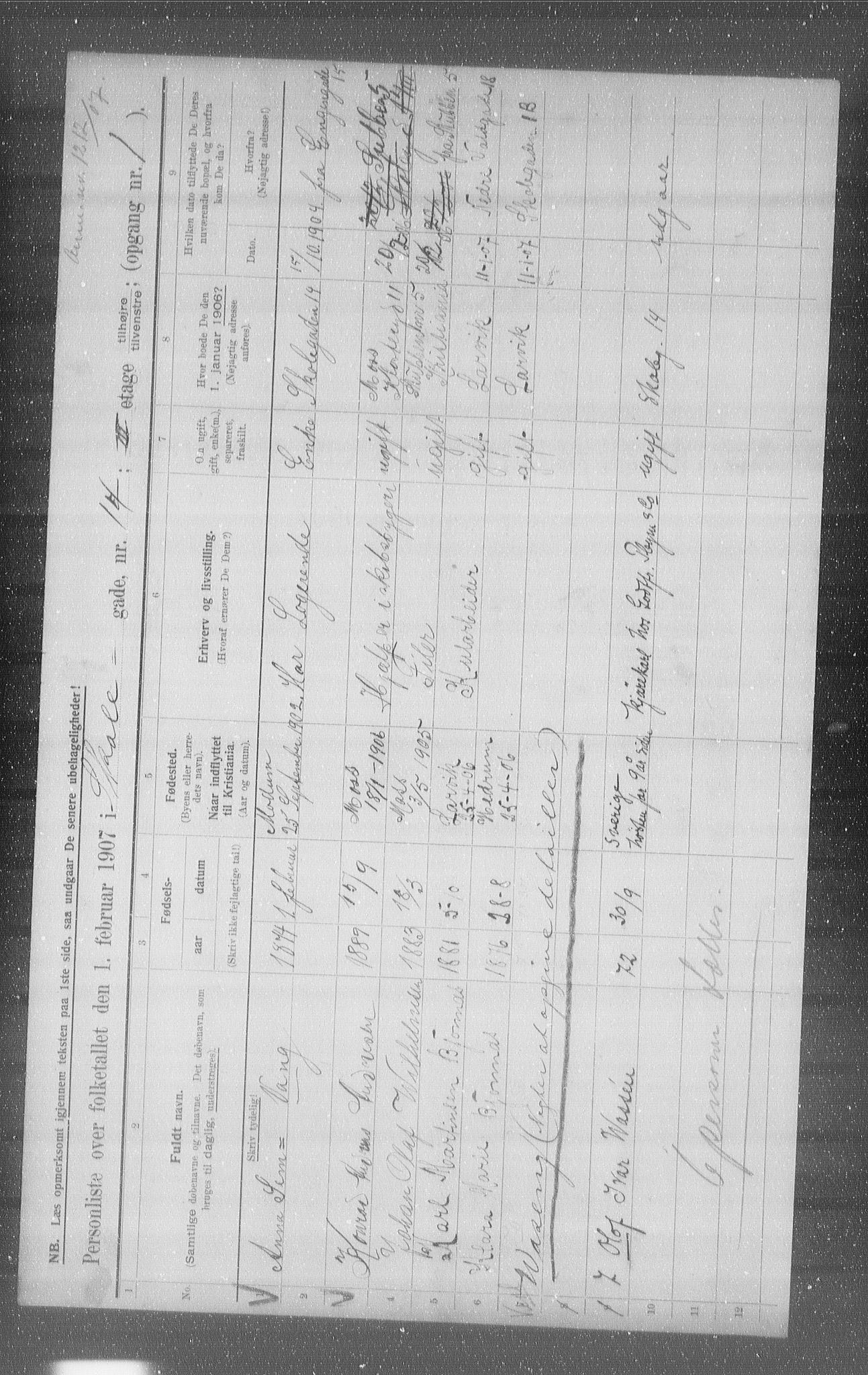 OBA, Municipal Census 1907 for Kristiania, 1907, p. 49206