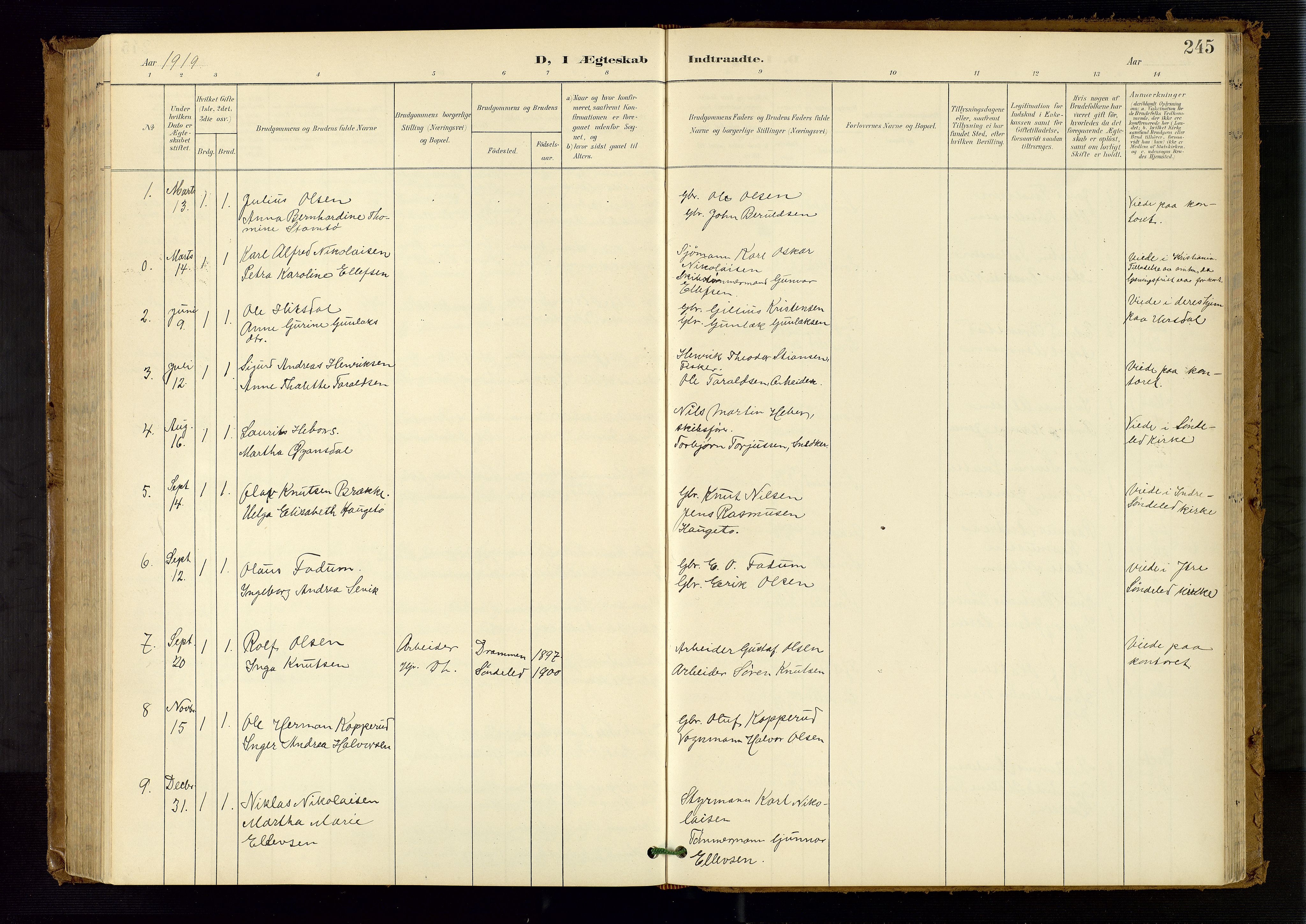 Søndeled sokneprestkontor, SAK/1111-0038/F/Fb/L0005: Parish register (copy) no. B 6, 1900-1962, p. 245