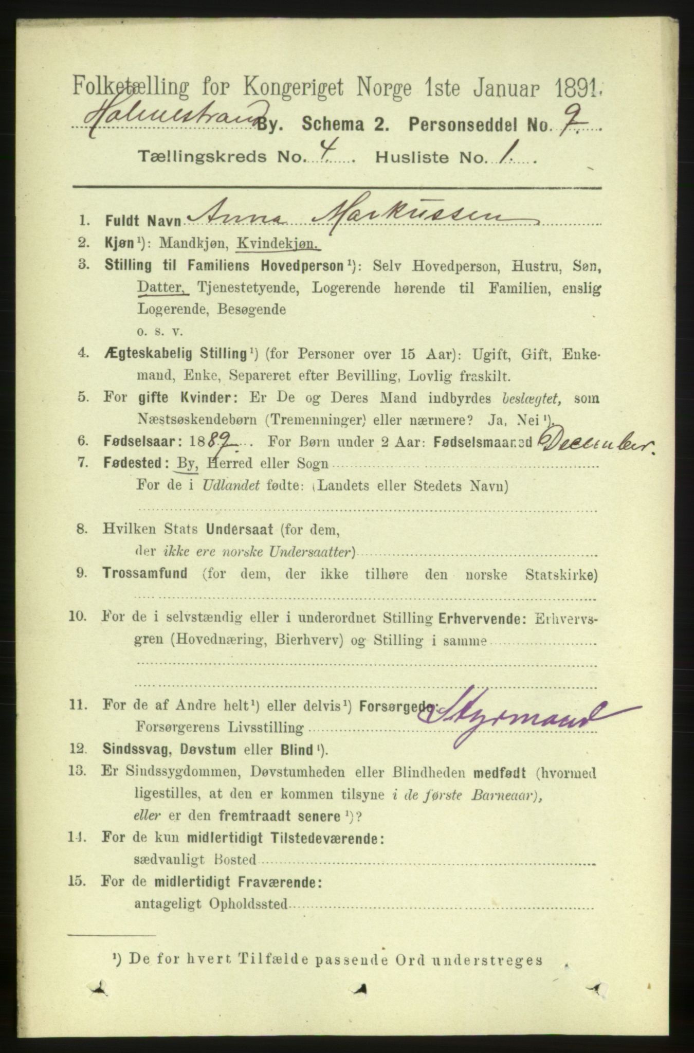 RA, 1891 census for 0702 Holmestrand, 1891, p. 2213