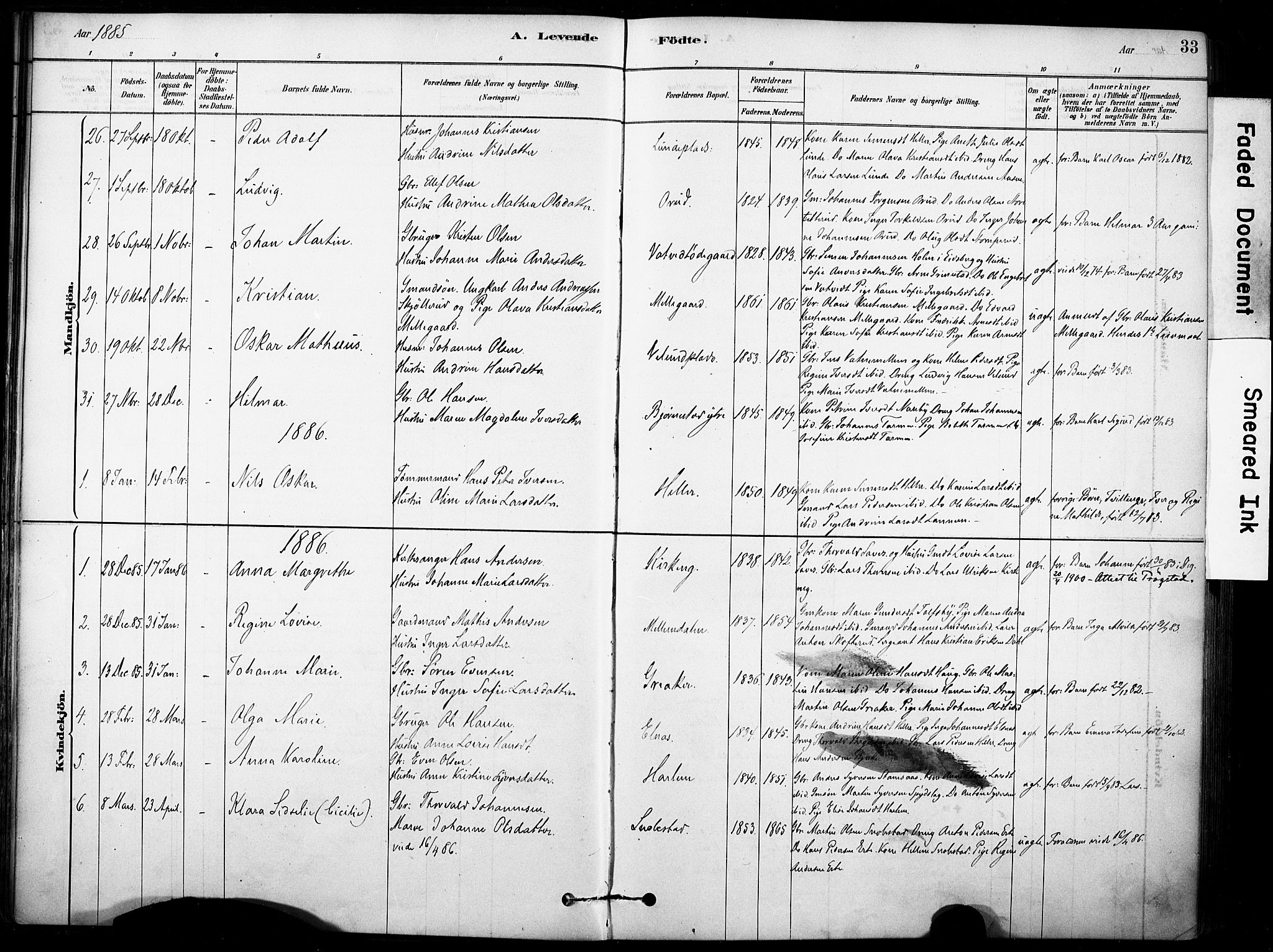 Rakkestad prestekontor Kirkebøker, AV/SAO-A-2008/F/Fb/L0001: Parish register (official) no. II 1, 1878-1899, p. 33