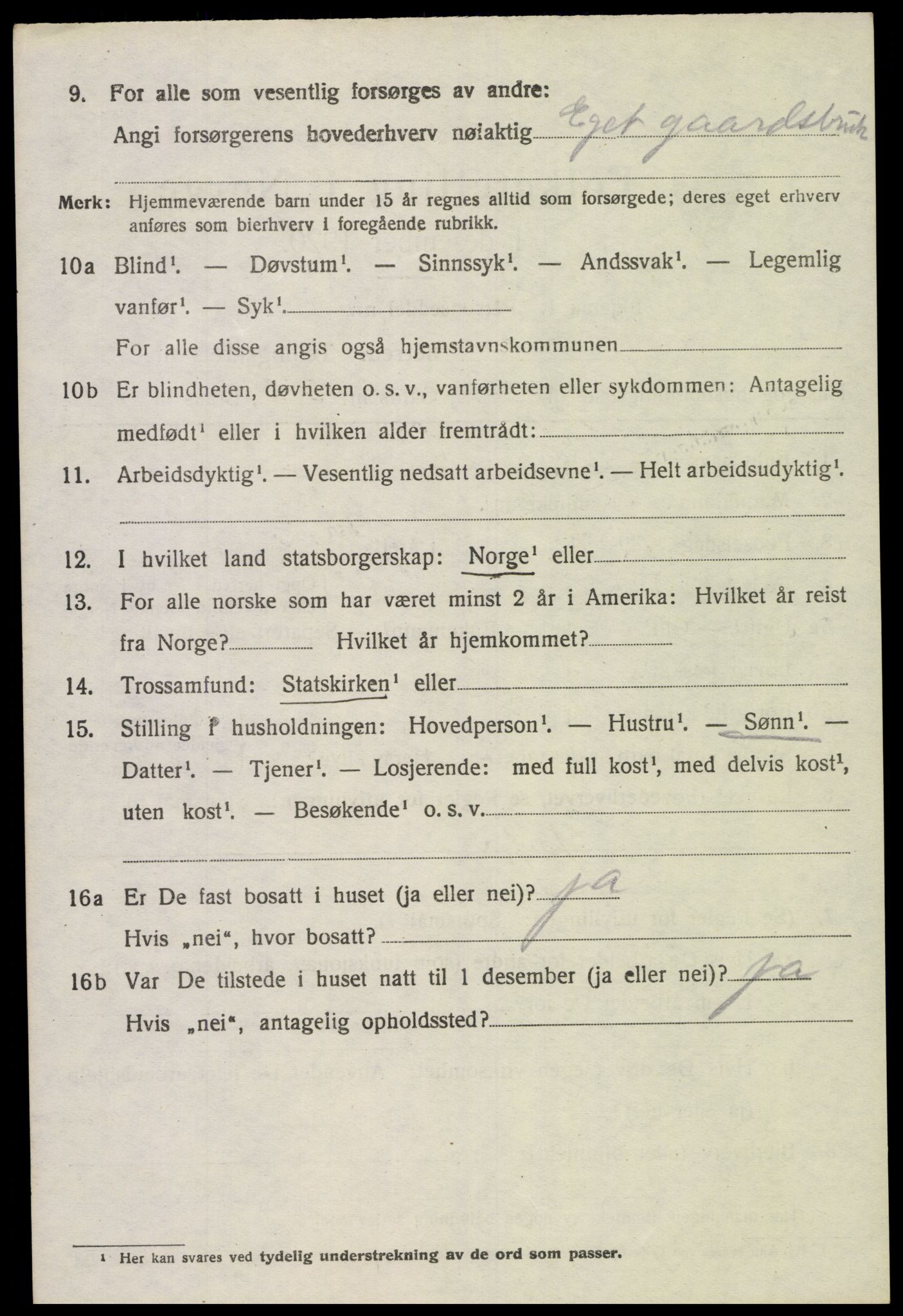 SAK, 1920 census for Sør-Audnedal, 1920, p. 3166