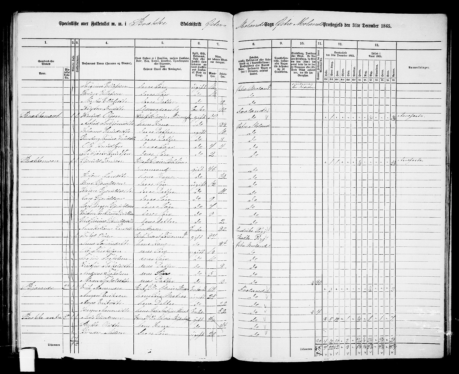 RA, 1865 census for Austre Moland, 1865, p. 280