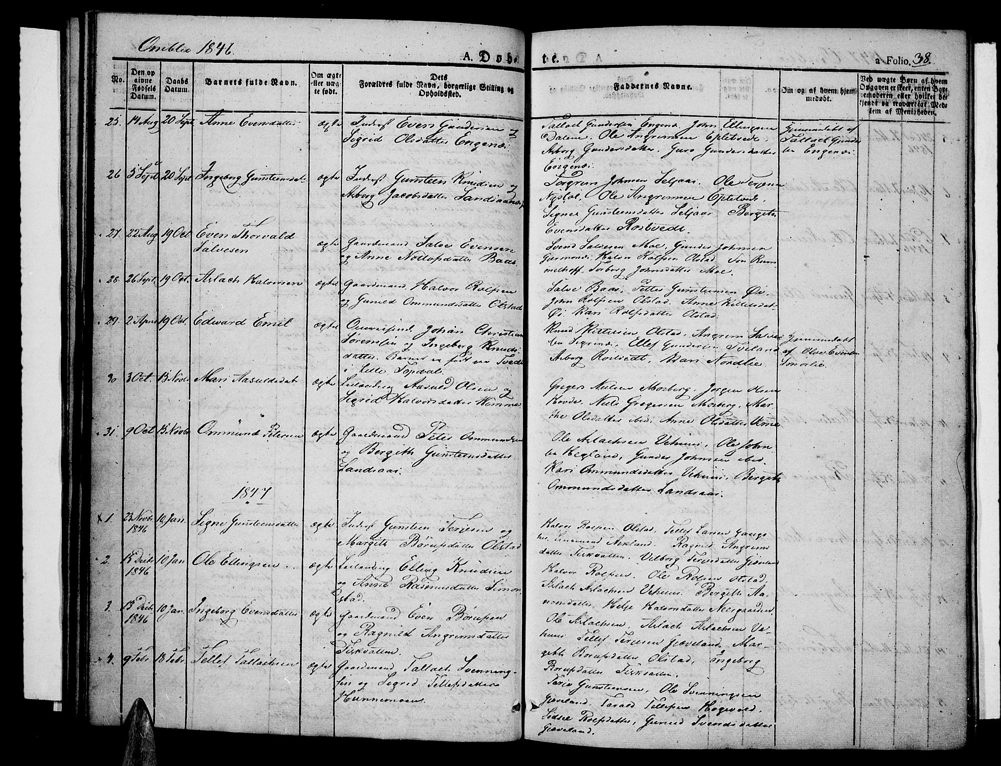 Åmli sokneprestkontor, SAK/1111-0050/F/Fa/Fac/L0007: Parish register (official) no. A 7 /1, 1829-1851, p. 38