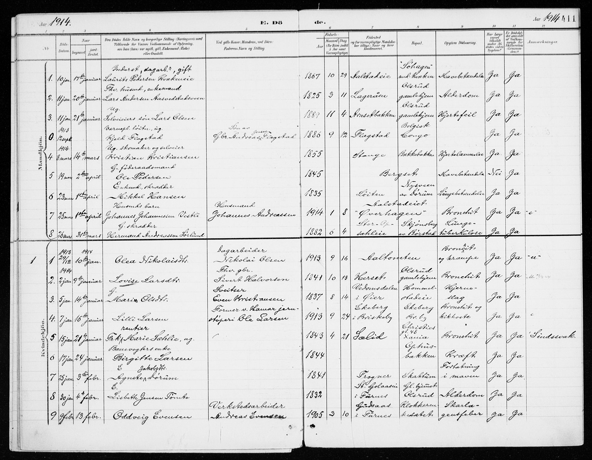 Vang prestekontor, Hedmark, SAH/PREST-008/H/Ha/Haa/L0021: Parish register (official) no. 21, 1902-1917, p. 411