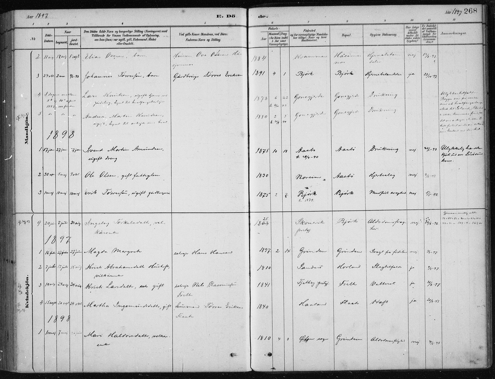 Etne sokneprestembete, AV/SAB-A-75001/H/Haa: Parish register (official) no. D  1, 1879-1919, p. 268