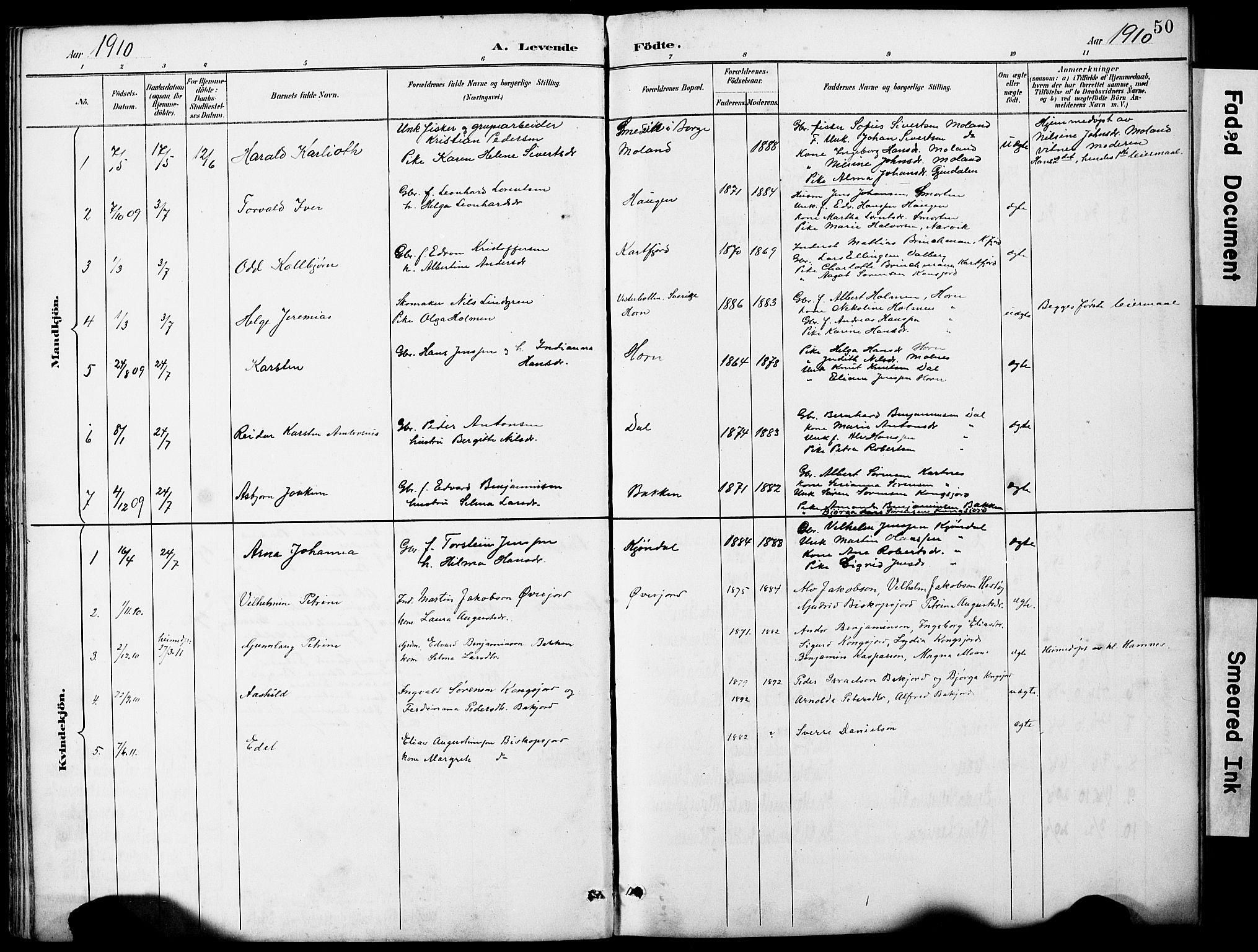 Ministerialprotokoller, klokkerbøker og fødselsregistre - Nordland, AV/SAT-A-1459/884/L1197: Parish register (copy) no. 884C03, 1888-1926, p. 50