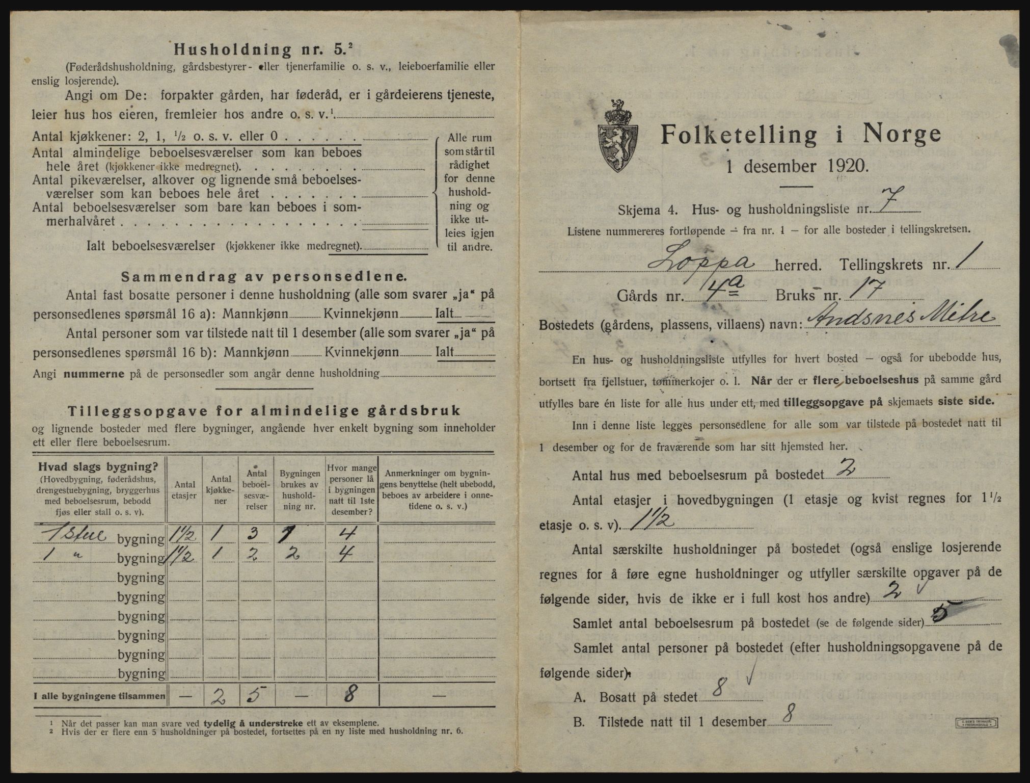 SATØ, 1920 census for Loppa, 1920, p. 46