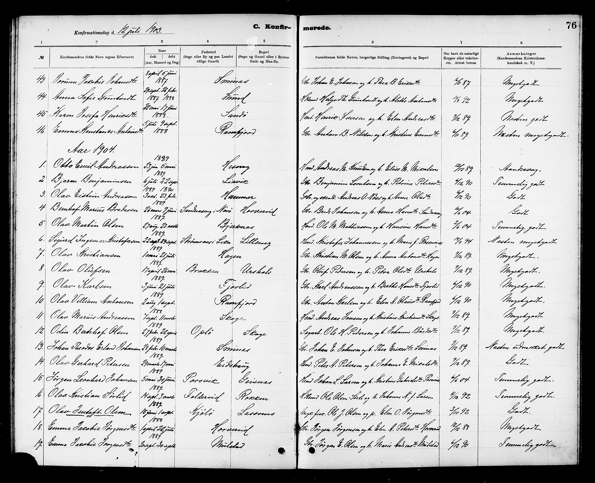 Ministerialprotokoller, klokkerbøker og fødselsregistre - Nord-Trøndelag, SAT/A-1458/780/L0652: Parish register (copy) no. 780C04, 1899-1911, p. 76
