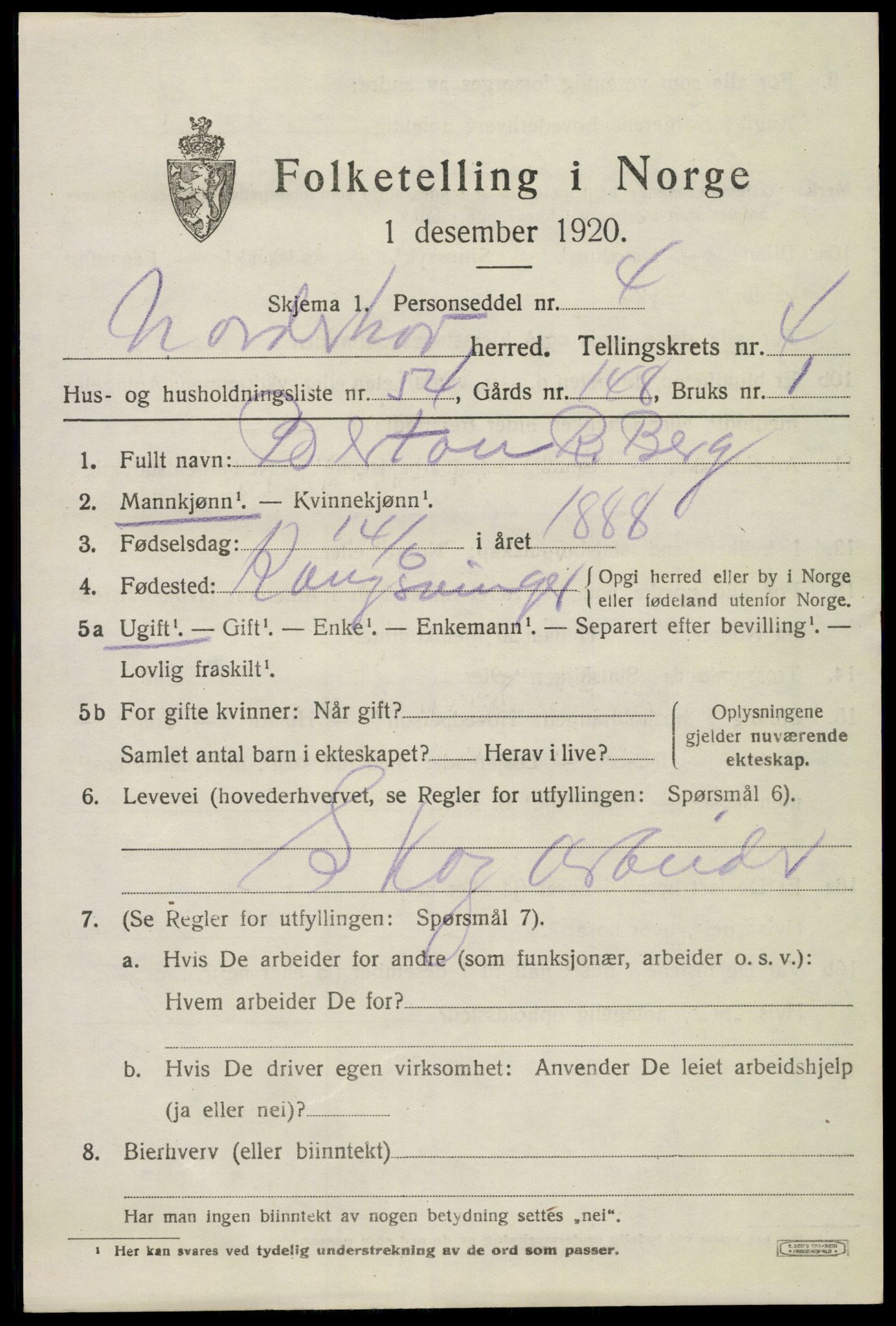 SAKO, 1920 census for Norderhov, 1920, p. 23158