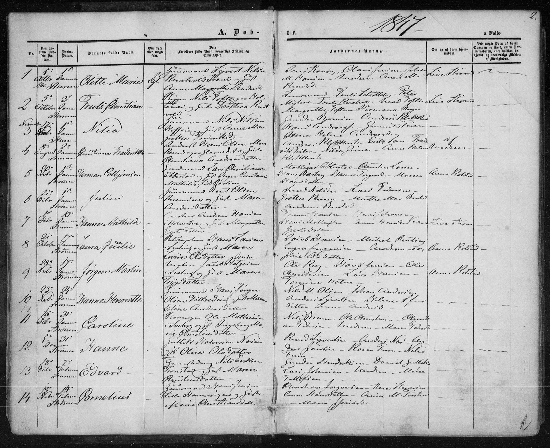 Hurum kirkebøker, SAKO/A-229/F/Fa/L0011: Parish register (official) no. 11, 1847-1860, p. 2