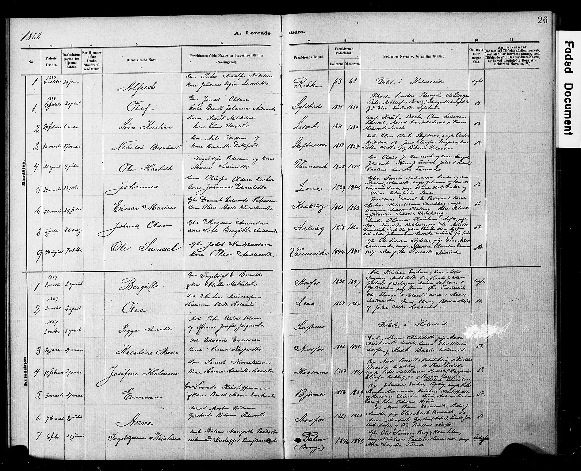 Ministerialprotokoller, klokkerbøker og fødselsregistre - Nord-Trøndelag, SAT/A-1458/783/L0661: Parish register (copy) no. 783C01, 1878-1893, p. 26
