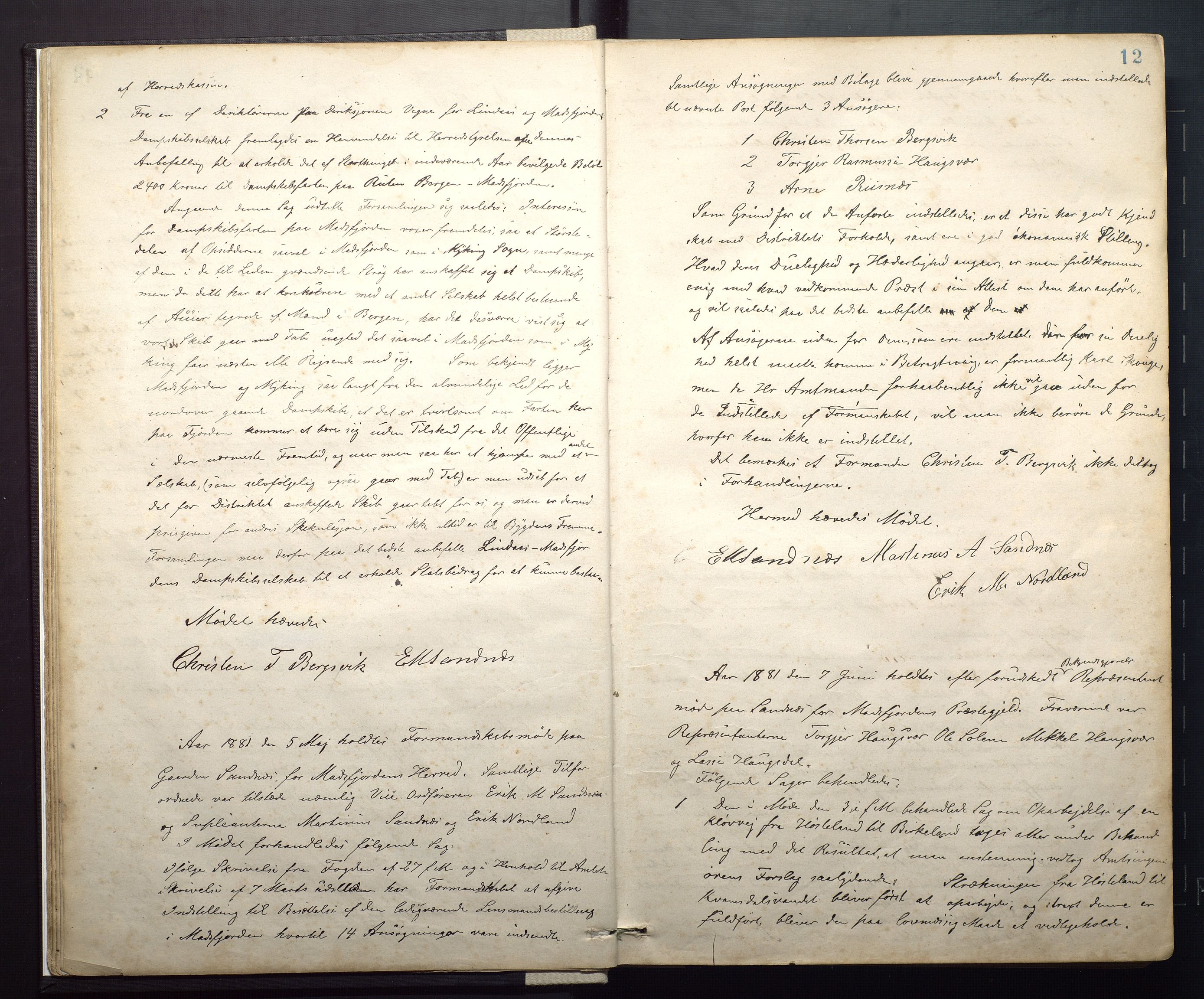 Masfjorden kommune. Formannskapet, IKAH/1266-021/A/Aa/L0001: Møtebok for Masfjorden formannskap og heradsstyre, 1879-1904, p. 12