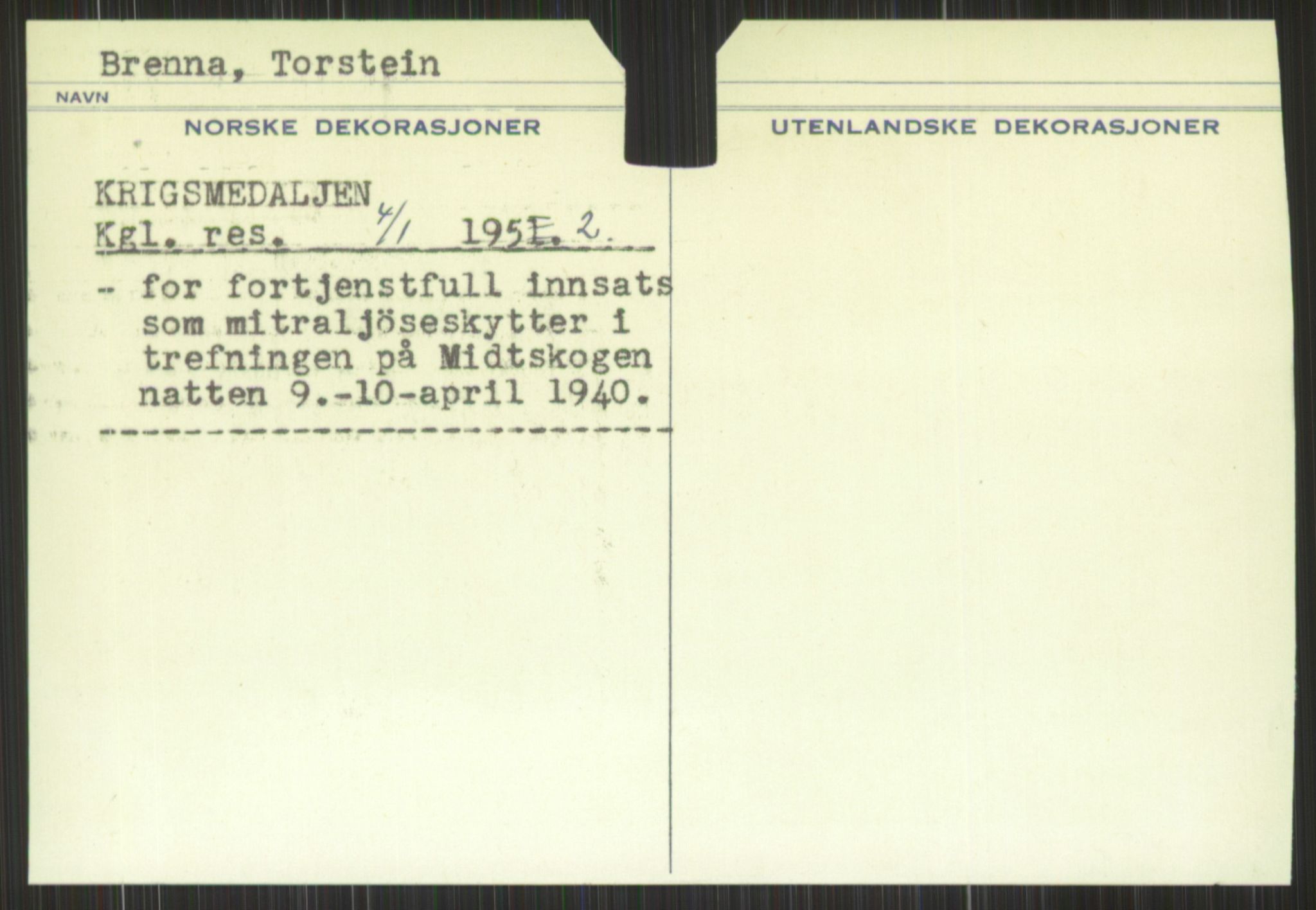 Forsvaret, Krigsdekorasjonskanselliet, RA/RAFA-5156/G/Gd/L0001: Diverse registre, 1944-1956, p. 689
