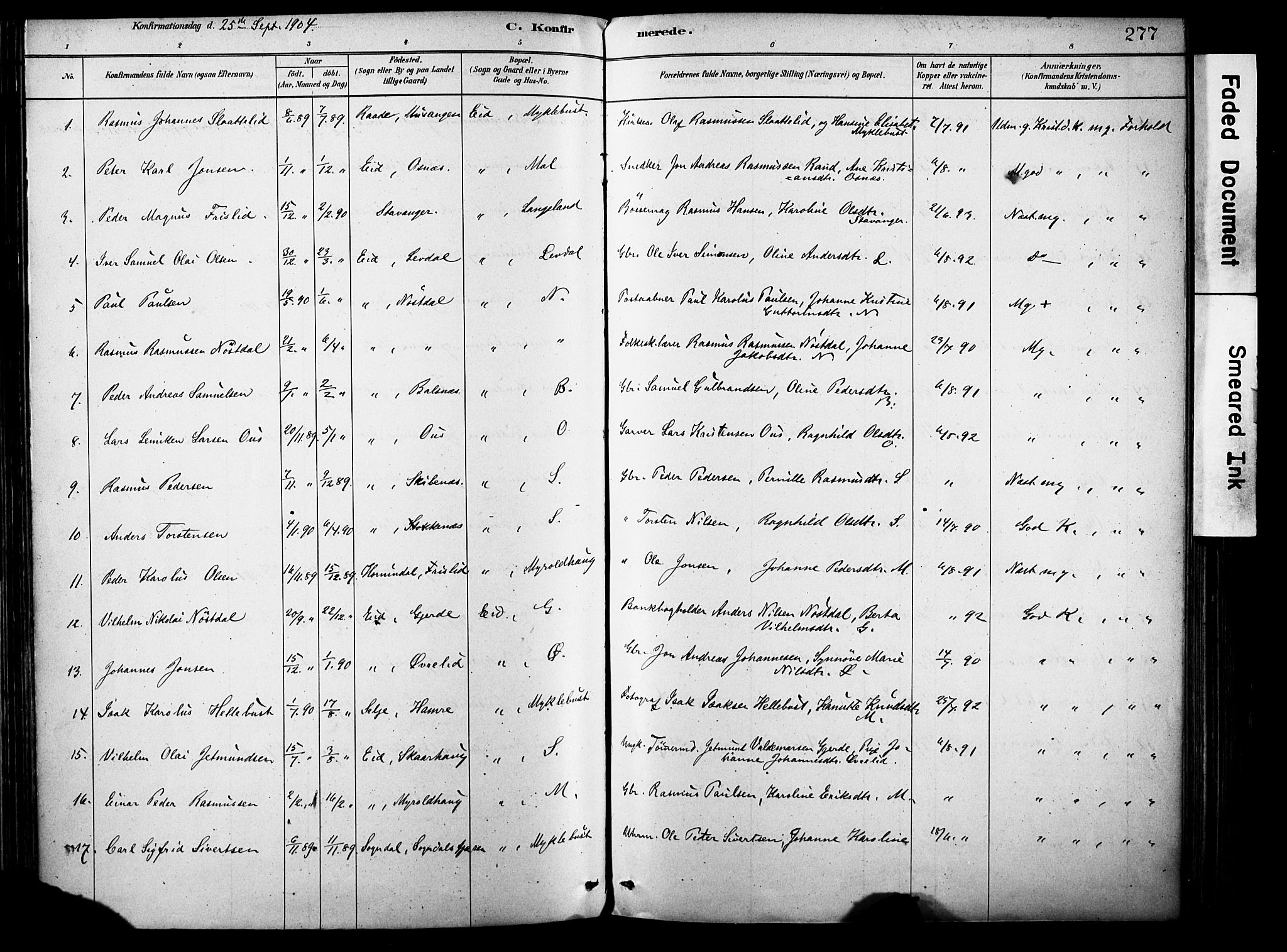 Eid sokneprestembete, SAB/A-82301/H/Haa/Haab/L0001: Parish register (official) no. B 1, 1879-1906, p. 277