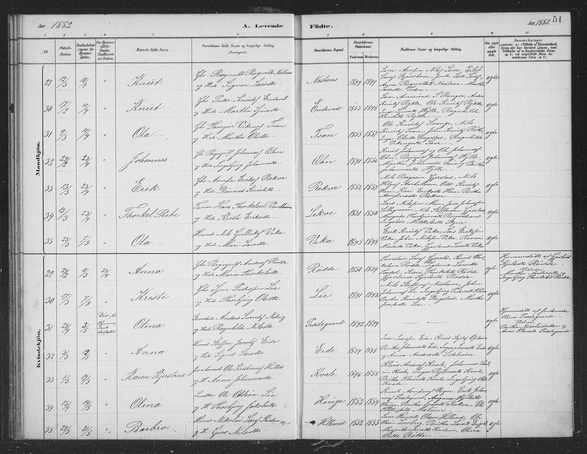 Voss sokneprestembete, AV/SAB-A-79001/H/Hab: Parish register (copy) no. B 3, 1879-1894, p. 51