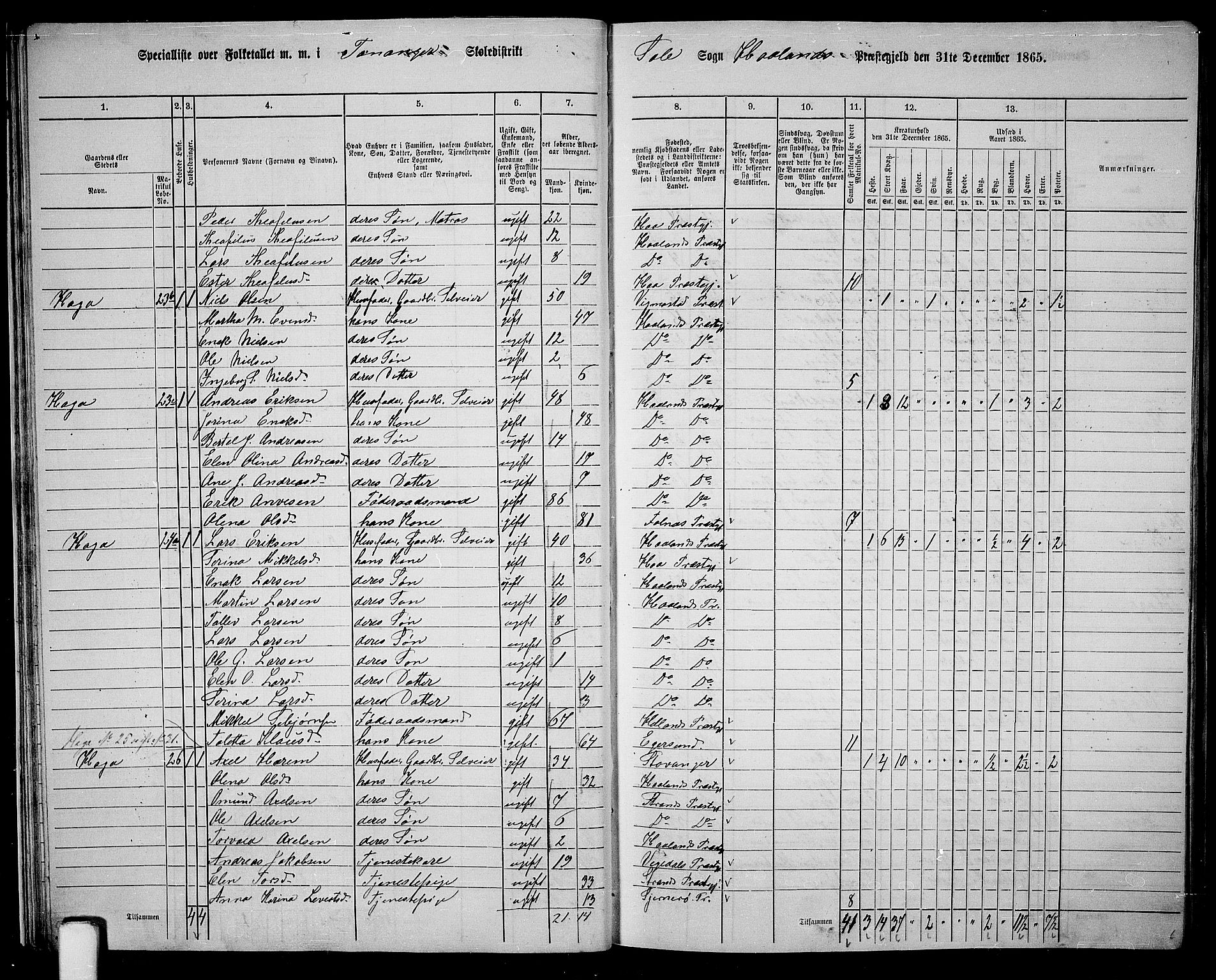 RA, 1865 census for Håland, 1865, p. 27