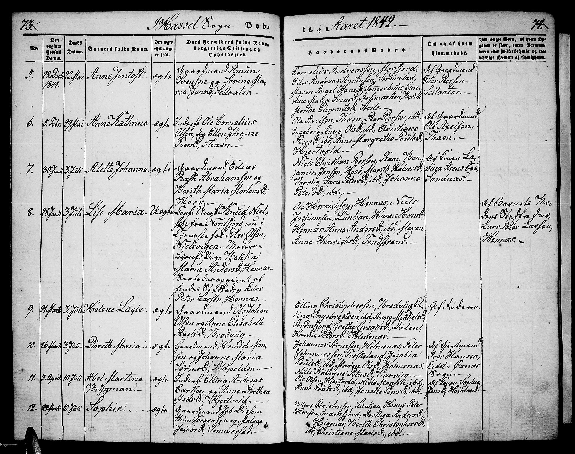 Ministerialprotokoller, klokkerbøker og fødselsregistre - Nordland, SAT/A-1459/888/L1239: Parish register (official) no. 888A06 /1, 1837-1849, p. 73-74