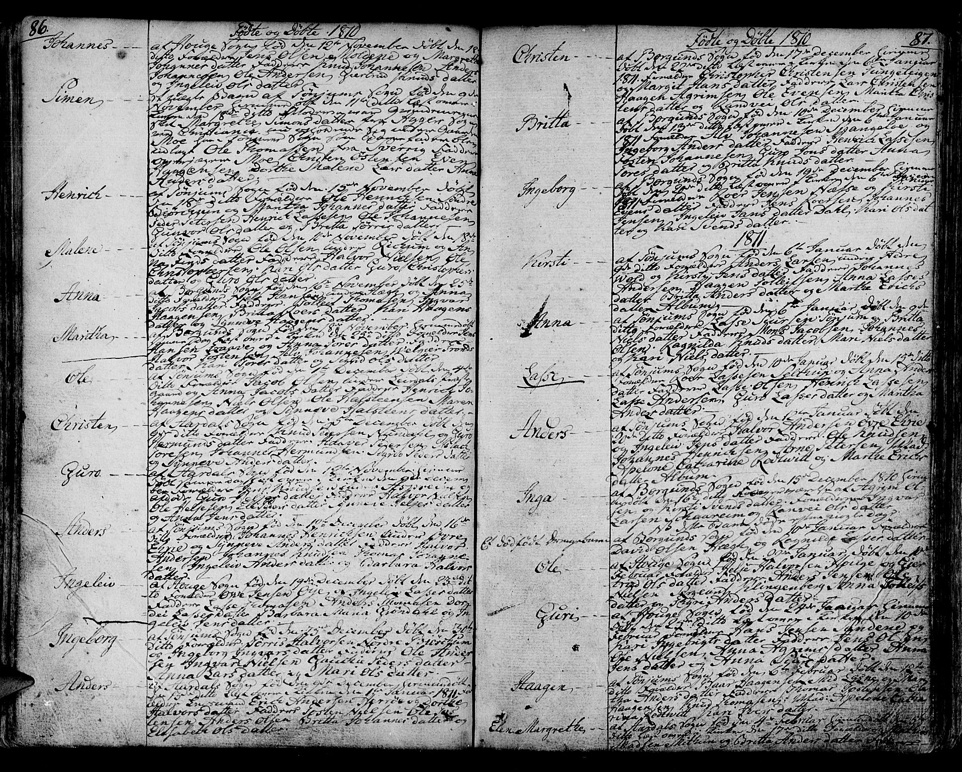 Lærdal sokneprestembete, AV/SAB-A-81201: Parish register (official) no. A 4, 1805-1821, p. 86-87