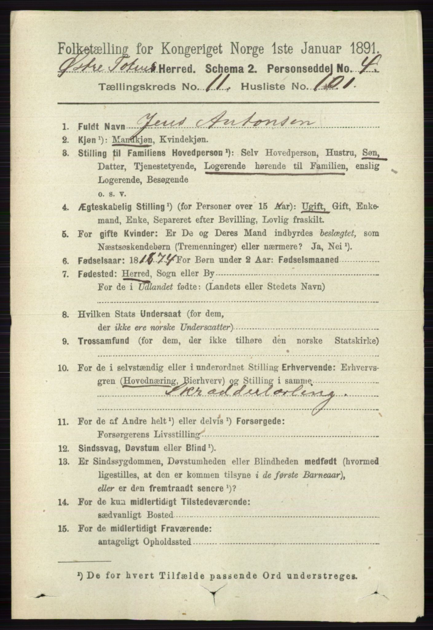 RA, 1891 census for 0528 Østre Toten, 1891, p. 7591