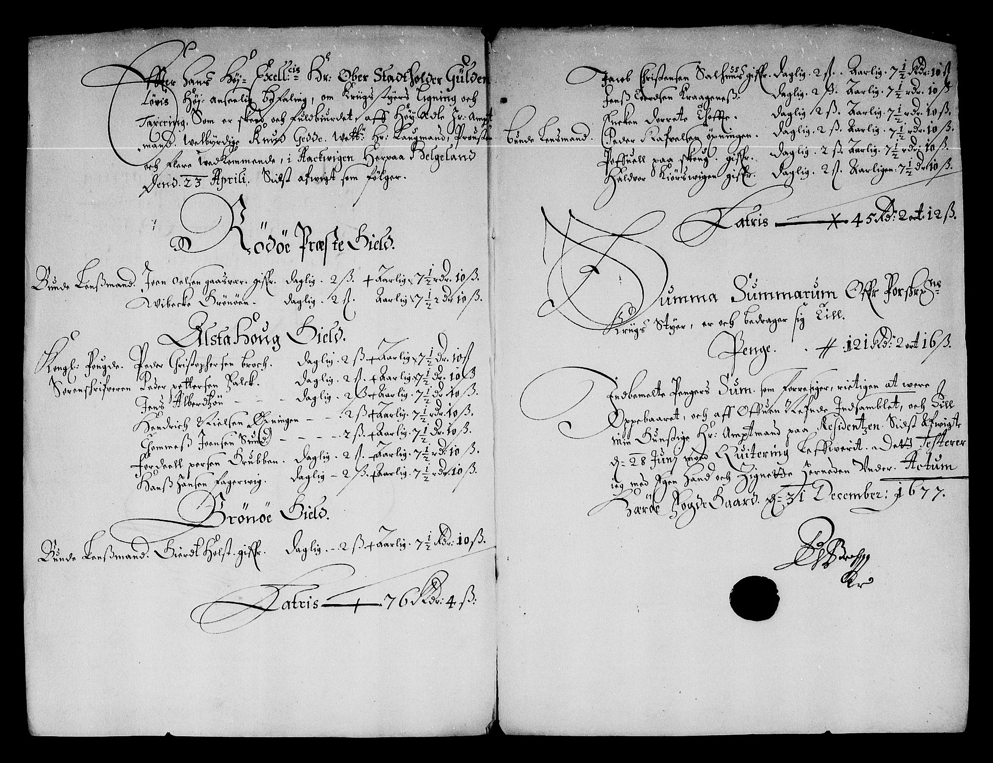 Rentekammeret inntil 1814, Reviderte regnskaper, Stiftamtstueregnskaper, Trondheim stiftamt og Nordland amt, AV/RA-EA-6044/R/Re/L0049: Trondheim stiftamt og Nordland amt, 1677