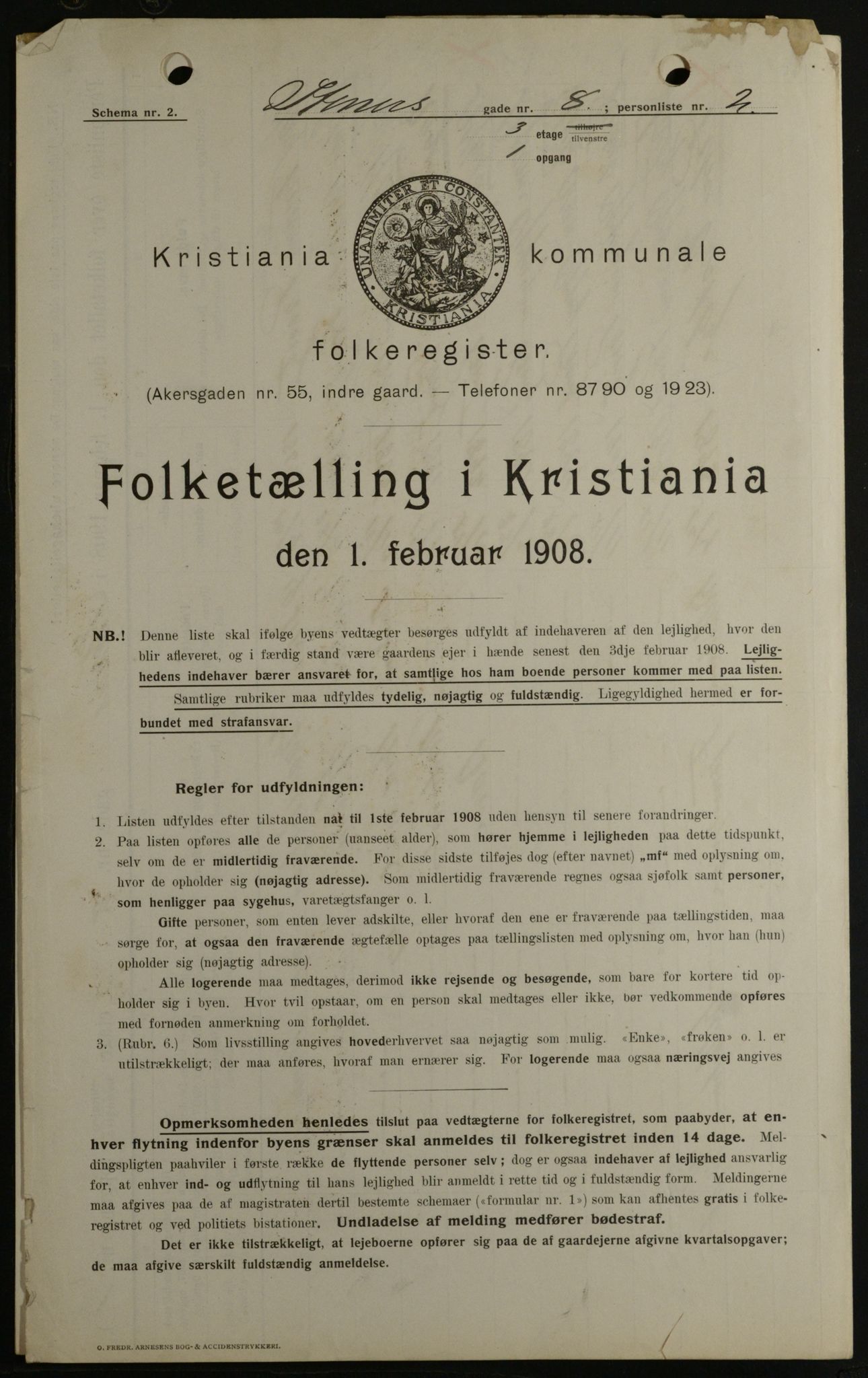 OBA, Municipal Census 1908 for Kristiania, 1908, p. 91174