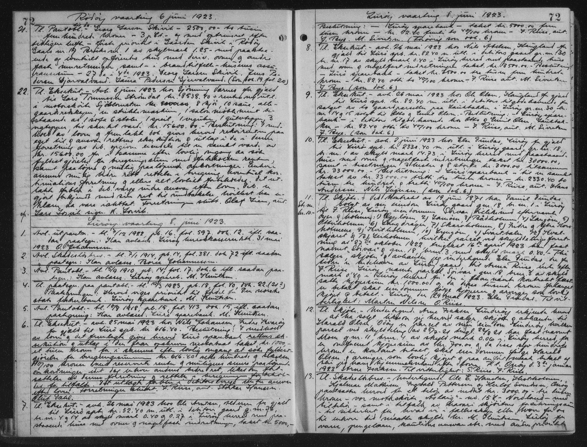 Rana sorenskriveri , AV/SAT-A-1108/1/2/2C/L0018: Mortgage book no. 18, 1923-1928, p. 72, Deed date: 08.06.1923