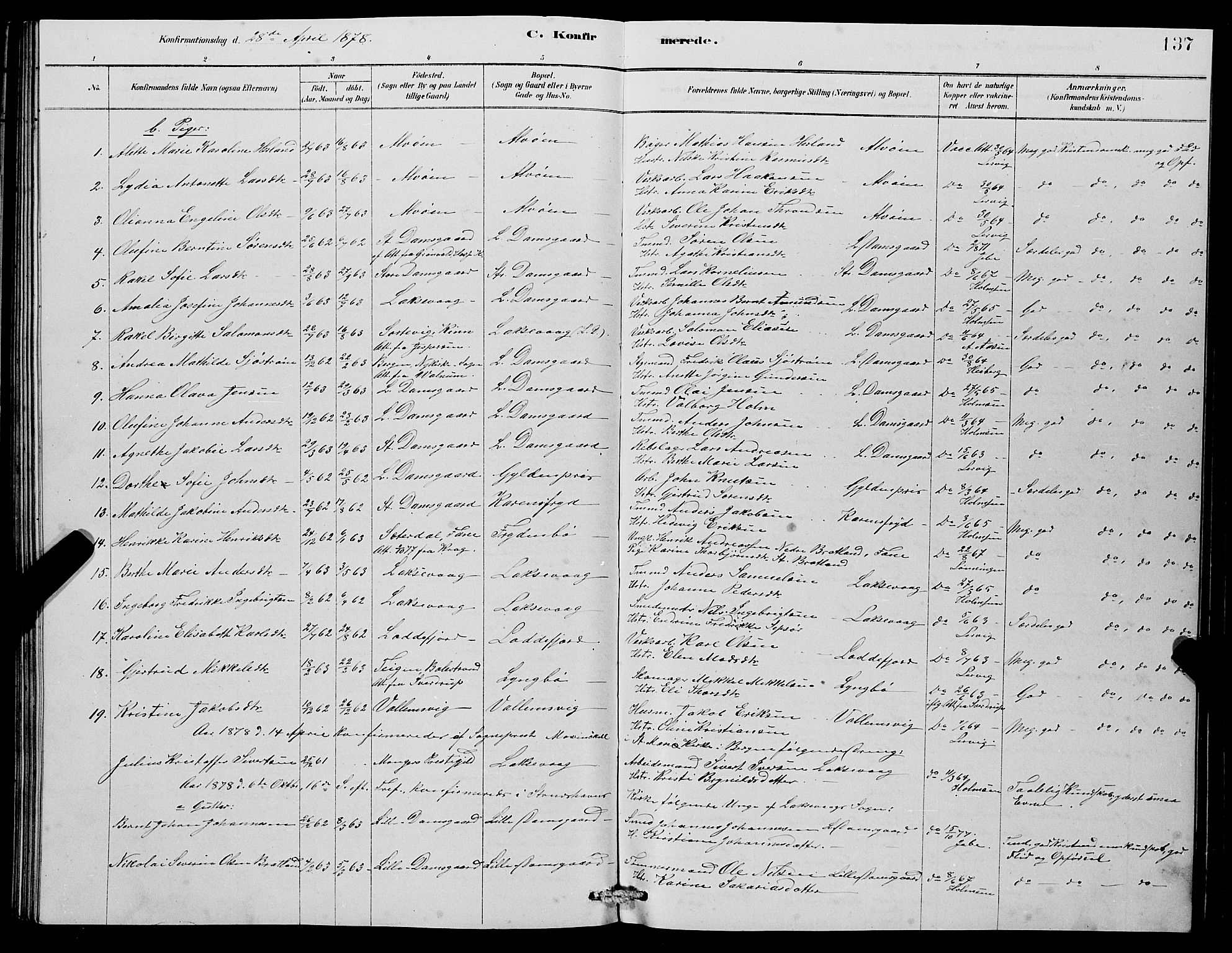 Laksevåg Sokneprestembete, SAB/A-76501/H/Ha/Hab/Haba/L0002: Parish register (copy) no. A 2, 1877-1887, p. 137