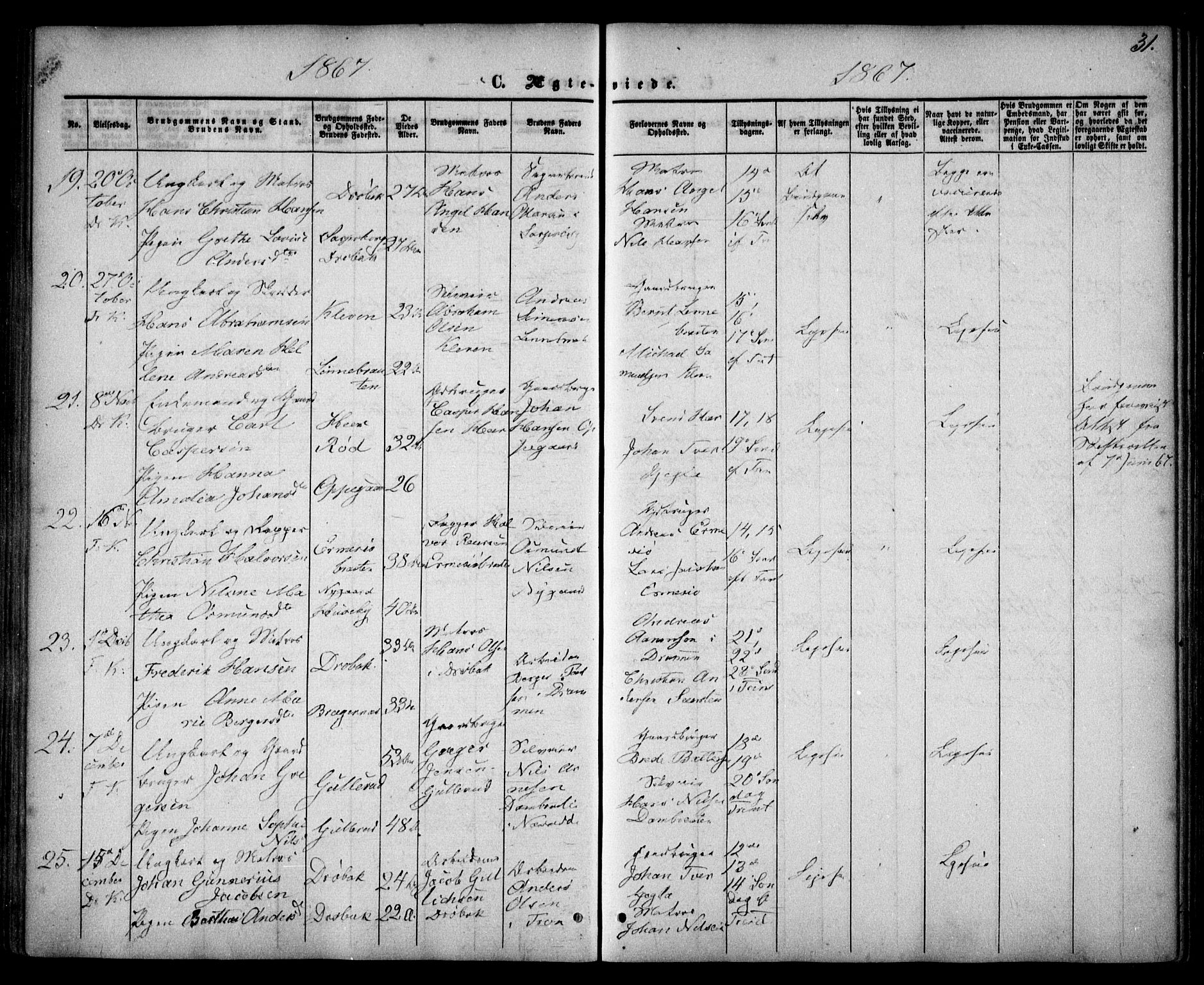 Drøbak prestekontor Kirkebøker, AV/SAO-A-10142a/F/Fa/L0002: Parish register (official) no. I 2, 1858-1870, p. 31