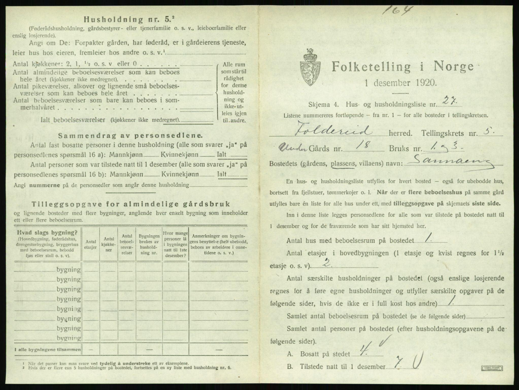 SAT, 1920 census for Foldereid, 1920, p. 360