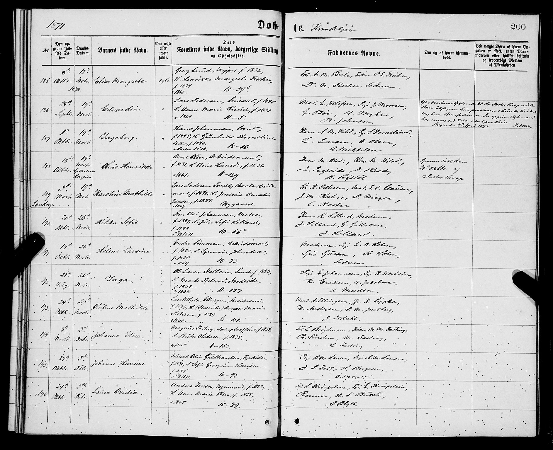 Domkirken sokneprestembete, SAB/A-74801/H/Hab/L0013: Parish register (copy) no. B 6, 1869-1876, p. 200