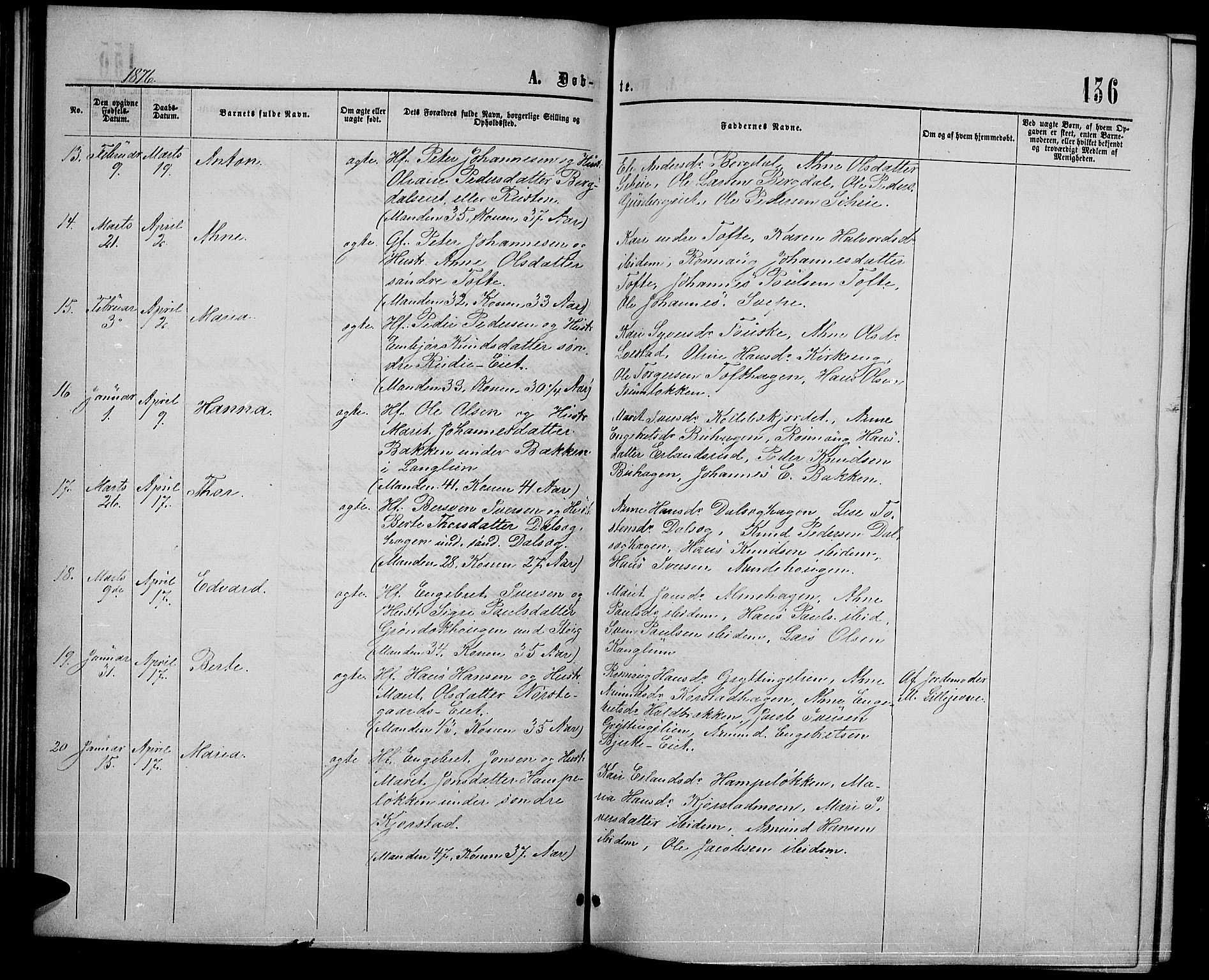 Sør-Fron prestekontor, SAH/PREST-010/H/Ha/Hab/L0002: Parish register (copy) no. 2, 1864-1883, p. 136