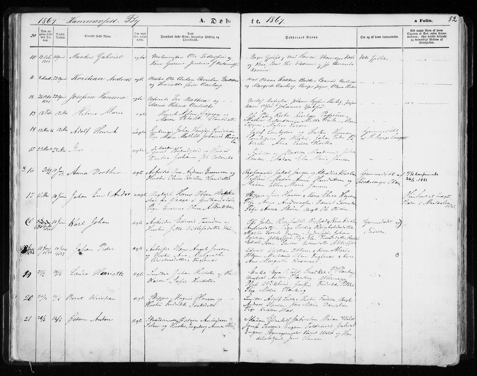 Hammerfest sokneprestkontor, AV/SATØ-S-1347/H/Ha/L0005.kirke: Parish register (official) no. 5, 1857-1869, p. 82