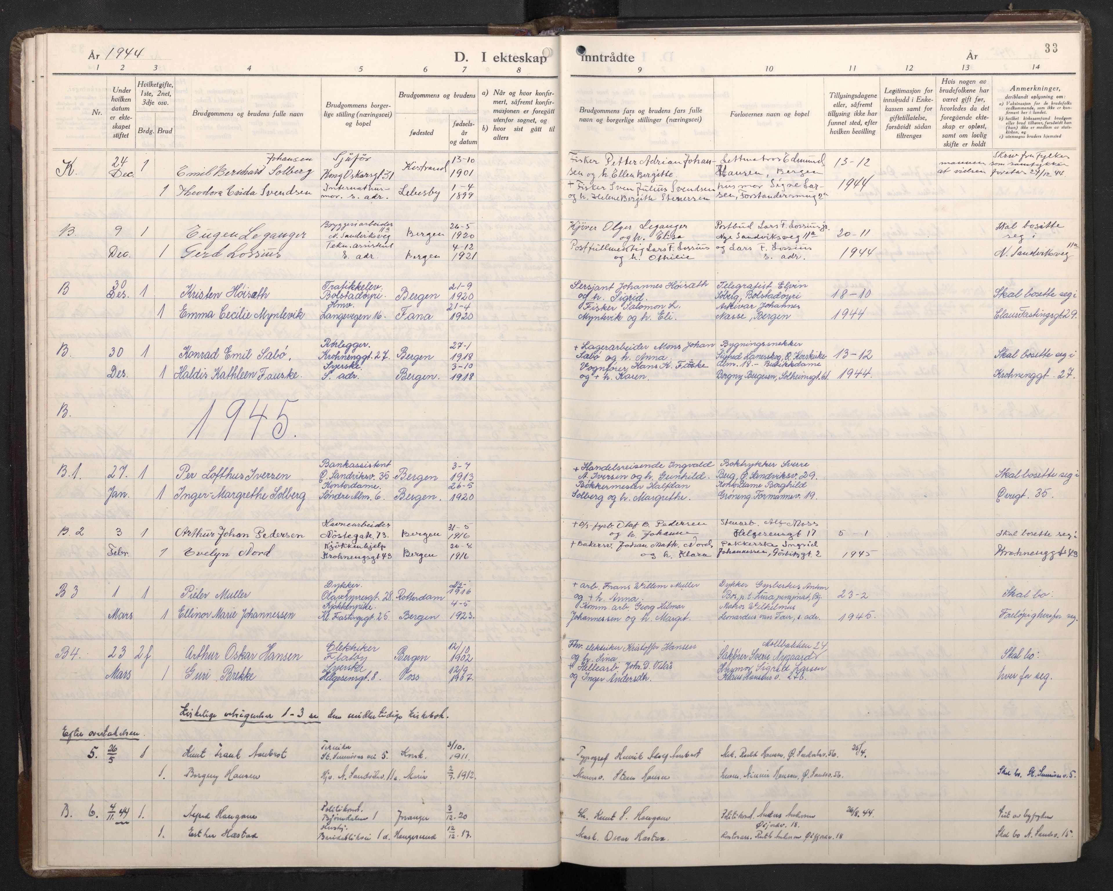 Mariakirken Sokneprestembete, SAB/A-76901/H/Haa/L0019: Parish register (official) no. D 1, 1939-1963, p. 32b-33a