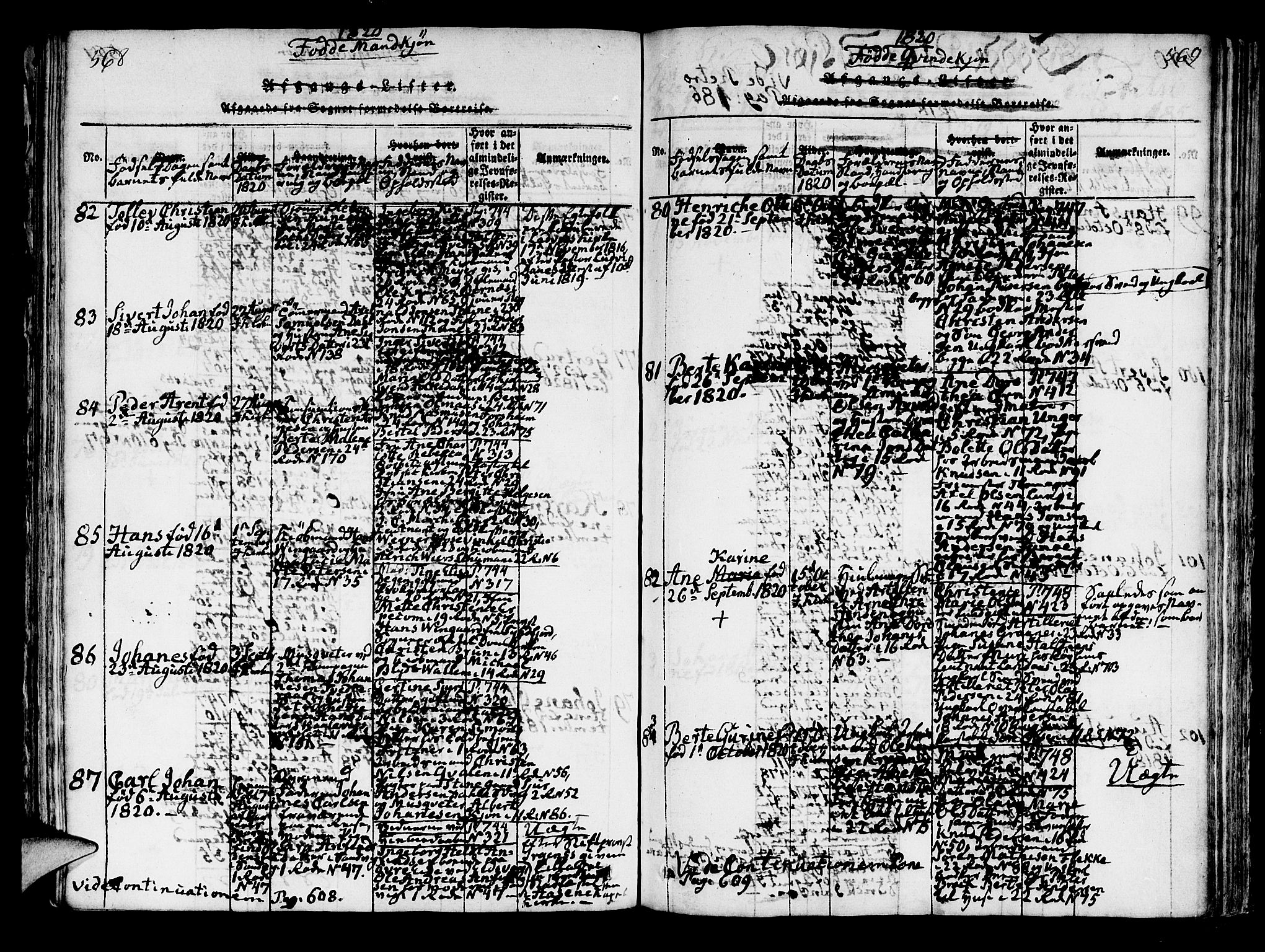 Korskirken sokneprestembete, SAB/A-76101/H/Hab: Parish register (copy) no. A 1b, 1815-1821, p. 568-569