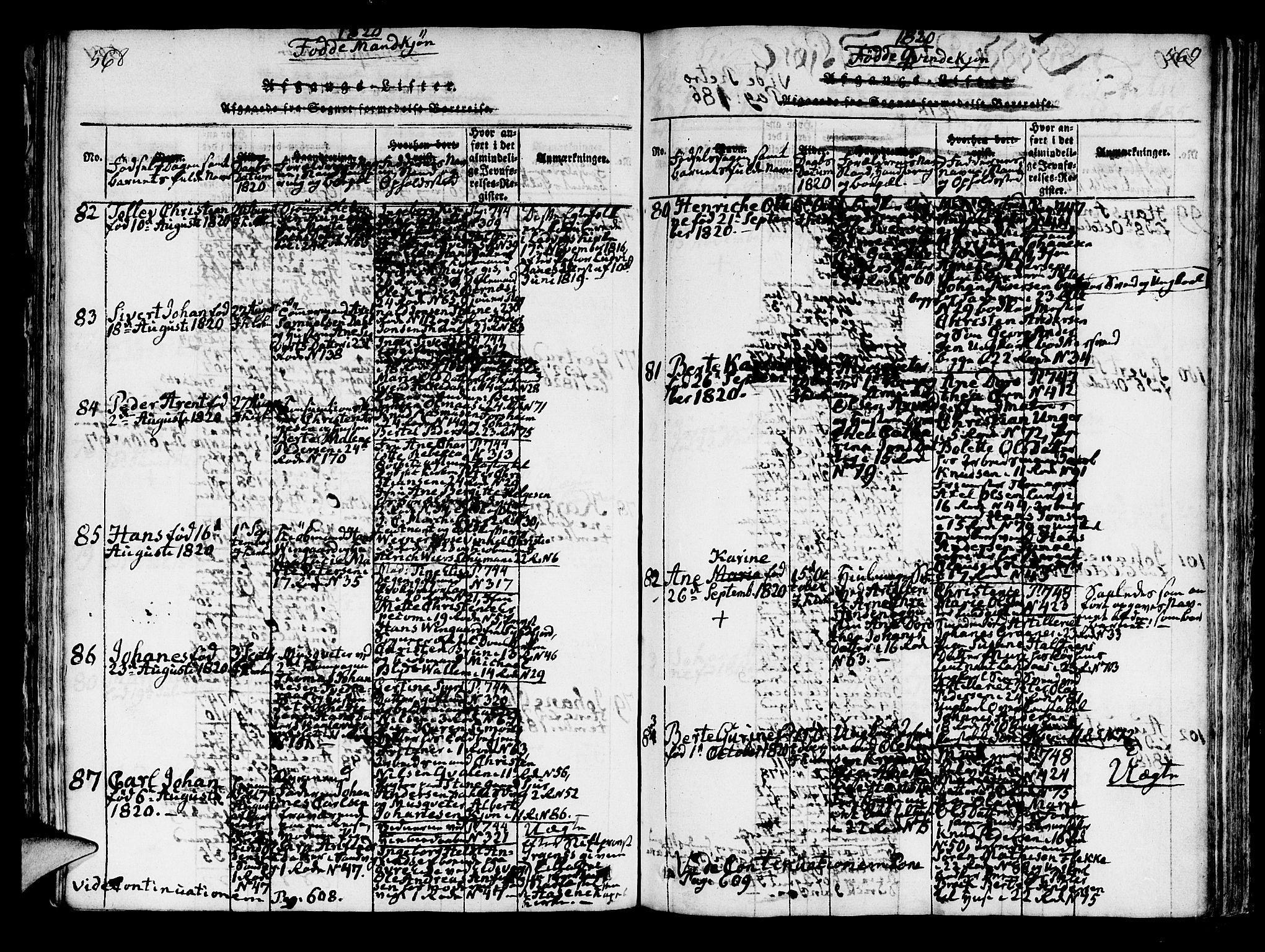 Korskirken sokneprestembete, AV/SAB-A-76101/H/Hab: Parish register (copy) no. A 1b, 1815-1821, p. 568-569