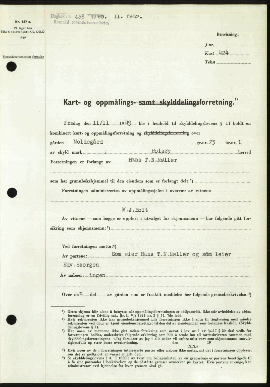 Romsdal sorenskriveri, AV/SAT-A-4149/1/2/2C: Mortgage book no. A32, 1950-1950, Diary no: : 458/1950